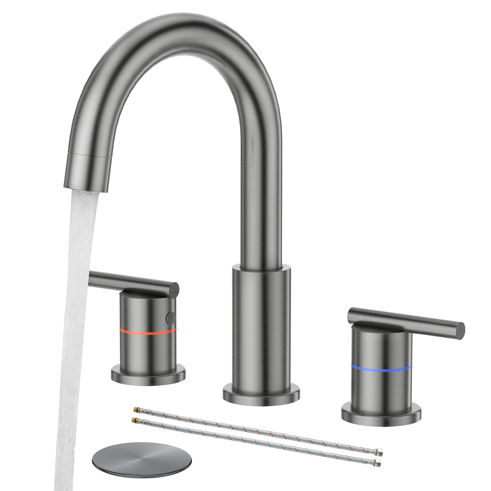 Faustina Gery Bathroom Faucet 3 Hole 8 Inch Widespread 4 Inch Centerset 2-Handle Stainless Steel