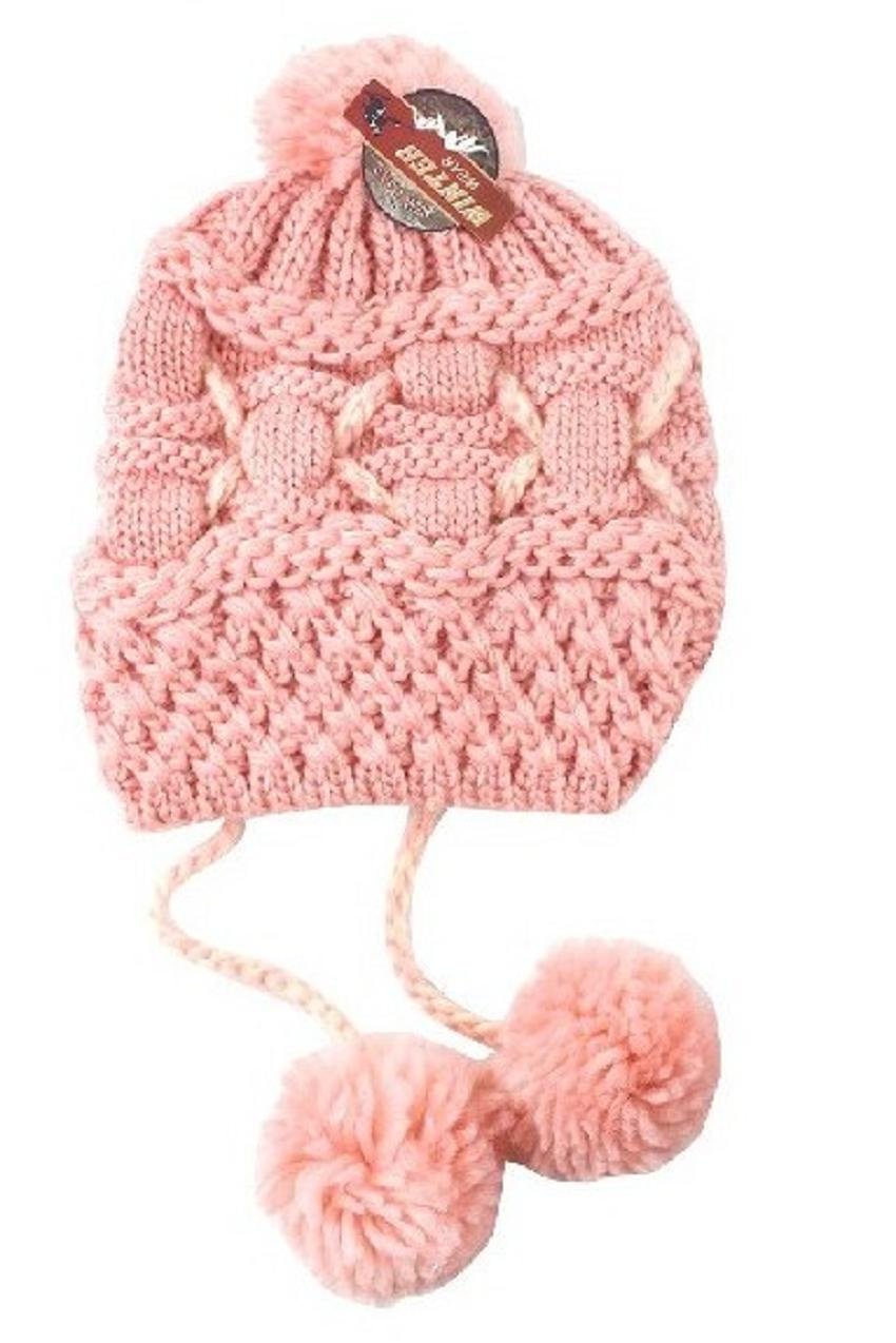 DINY Home & Style Women's Knit Hat Flannel Lined with Pom Poms Heat Saving Interior to Keep You Warmer Longer (Pink)