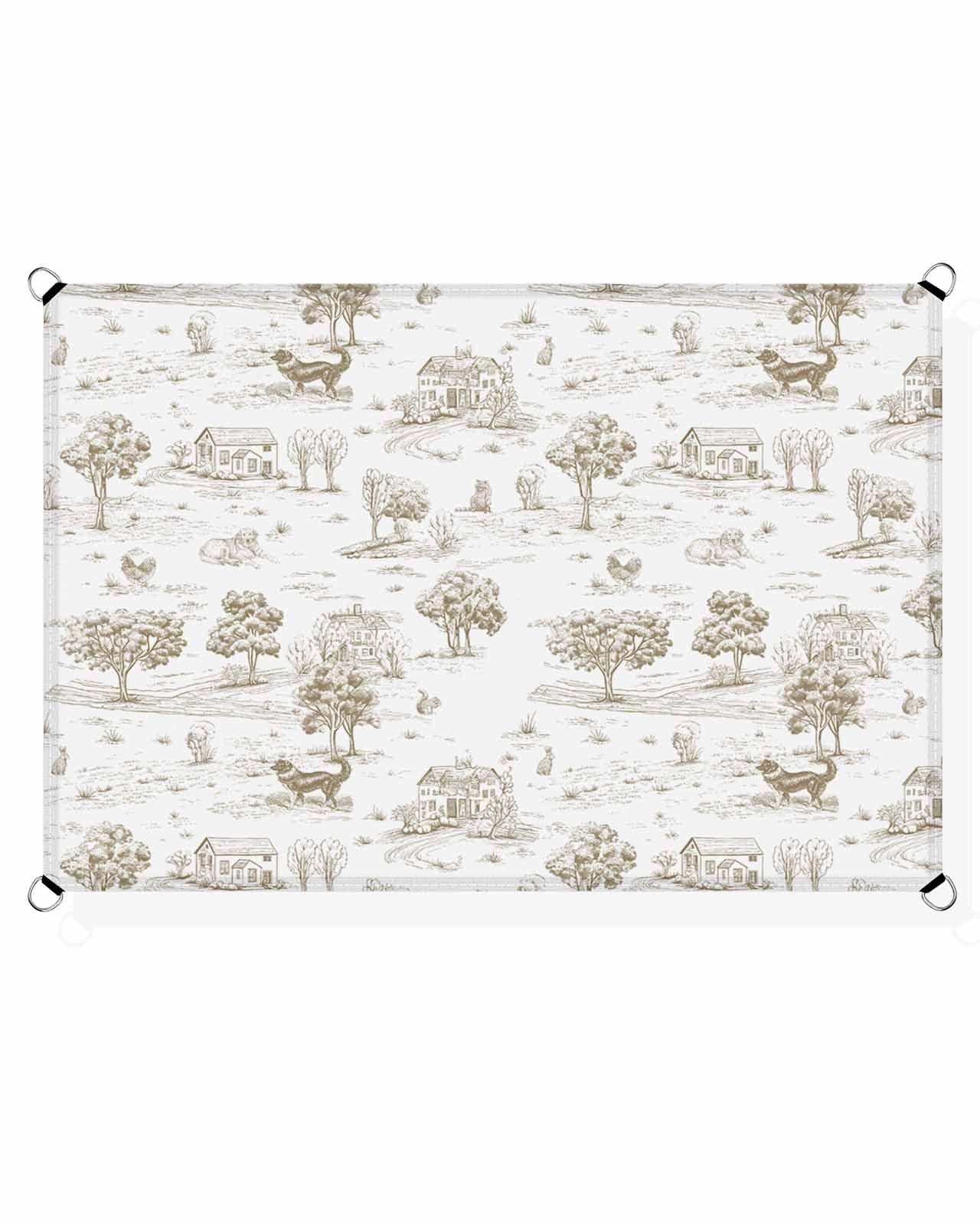 Boanket Sun Shade Sail 6.5' x 10', Beige Country UV Block Sun Sails Shades for Outdoor Decor, Farmhouse Rustic Tree Animals Abstract Shade Cloth for Patio Deck Terrace Garden Lawns Beach Backyard