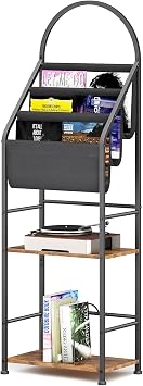 Bookshelf with 3 Tier Vinyl Holder Display Shelf, Record Storage Organizer Rack Cabinet for Book Magazine, Tall Industrial Open Book Shelves with Metal Frame for Living Room Rustic Brown