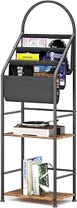 Leadpro Bookshelf with 3 Tier Vinyl Holder Display Shelf, Record Storage Organizer Rack Cabinet for Book Magazine, Tall Industrial Open Book Shelves with Metal Frame for Living Room (Rustic Brown)