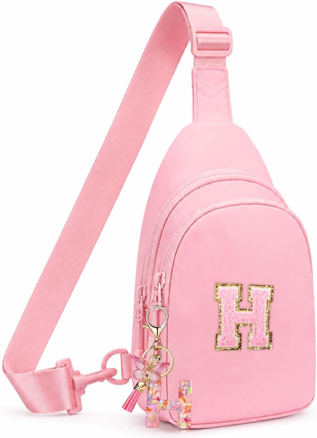 Birthday Gifts for for Girls Women- 7 8 9 10 11 12 13 Year Old Small Initial Sling Bag Cross Fanny Pack Pink H