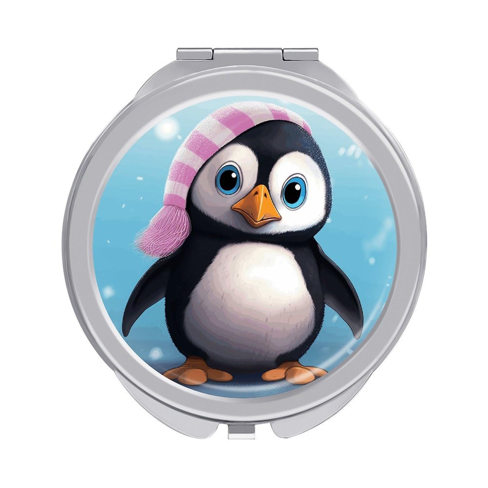 JTREHY Lovely Penguin Makeup Mirror Portable Folding Mirror Compact Travel Mirrors 2-Sided Round Pocket Mirrors Cute Handheld Beauty Mirror for Handbag Purse for Women Gift