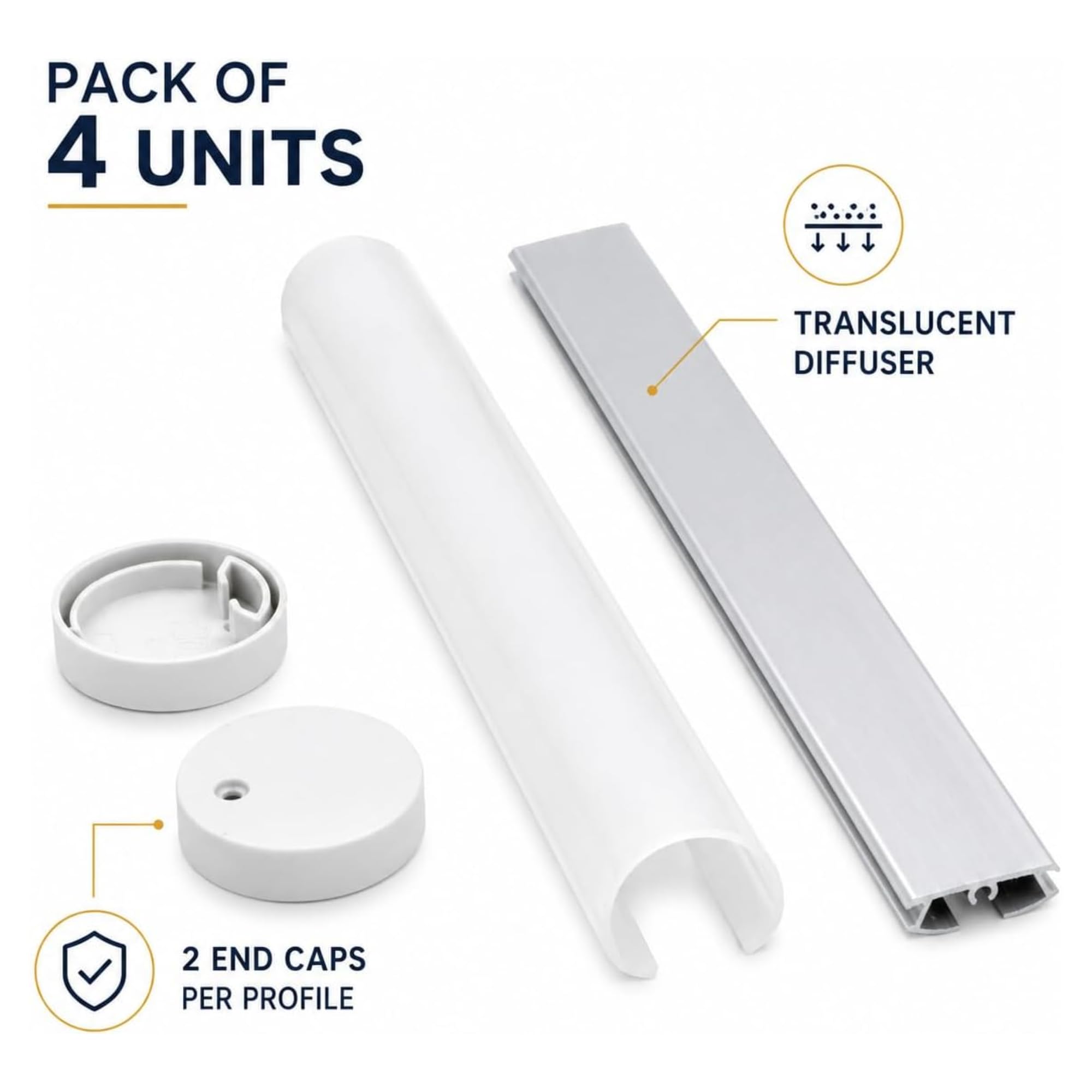 Jandei Confezione da 4 profili in alluminio da 1 metro per installare strisce LED sospese o in superficie, tubo per luci, copertura traslucida Ø 31,7 mm, tappi finali e viti