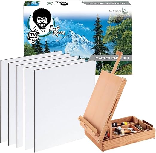 Master Artist Oil Paint Set Includes Wood Art Supply Carrying Case Sketchbox w/Easel & 5-Pack 12x16 Canvas Panels for Painting