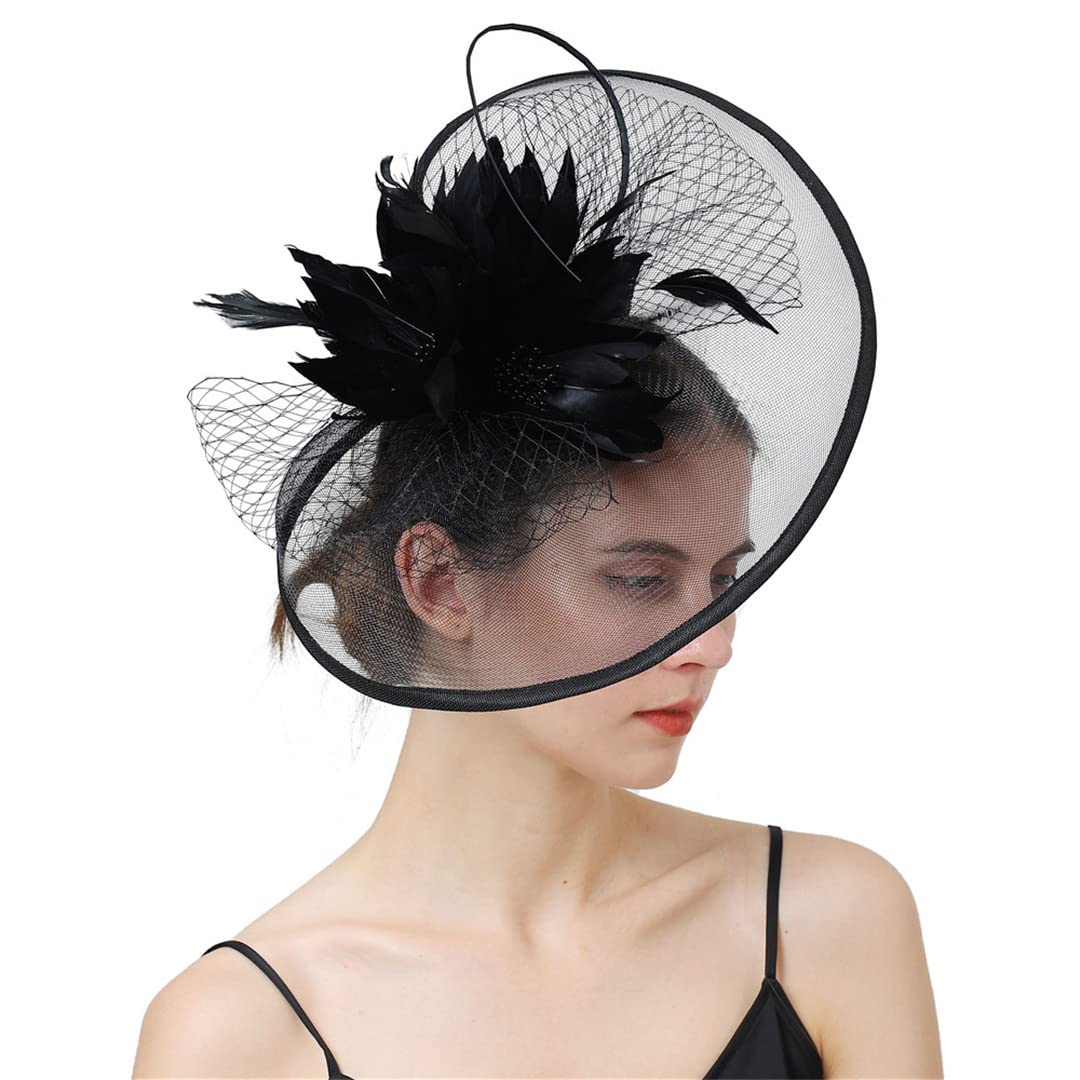 Lmtossey Sombrero De Fiesta Fascinator para Mujer Boda Pluma Floral Tocado para El Cabello Sombrero Velos Diadema