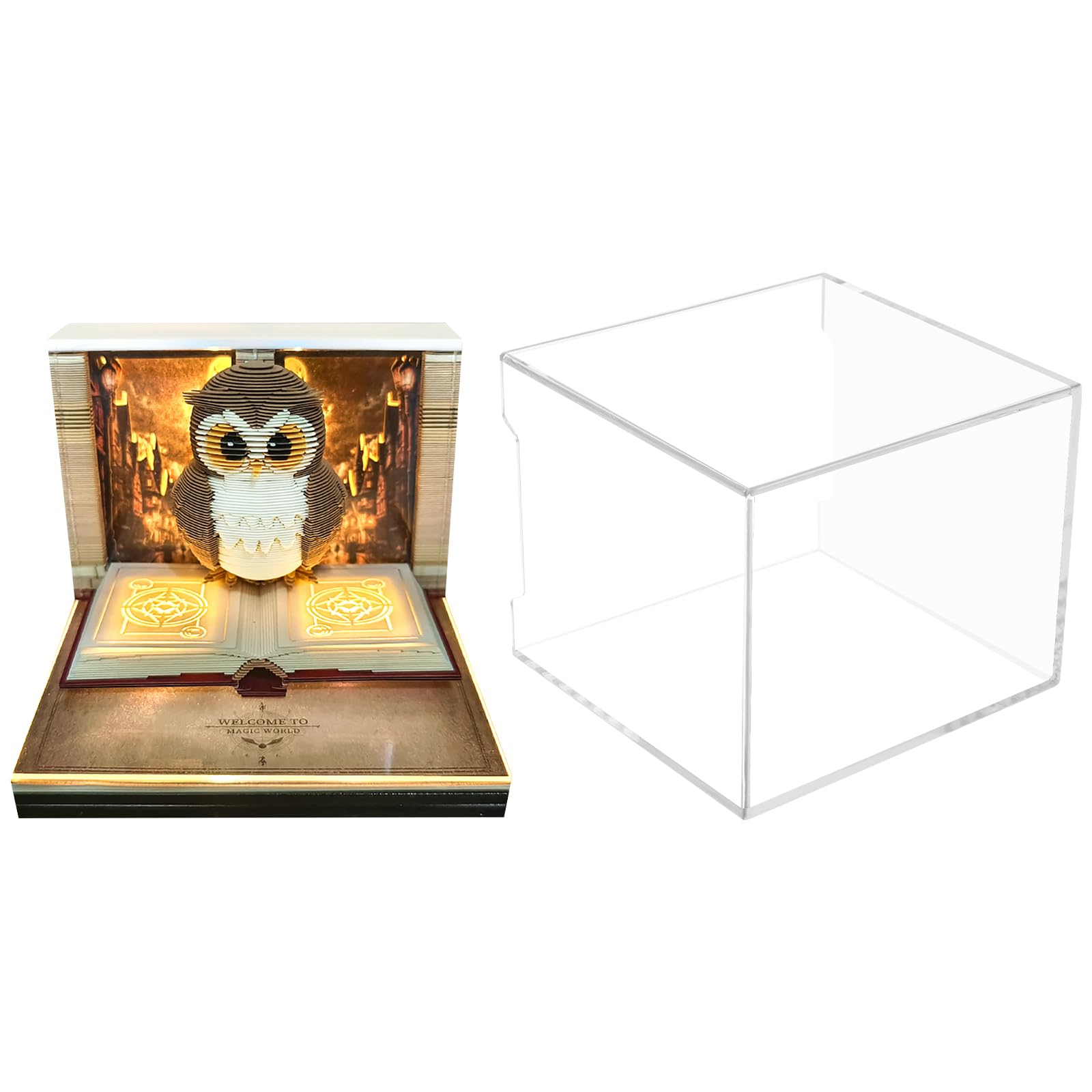 Sutowe Owl Time Piece Calendar 2026 With Led Lights, 3D Desk Calendar 2026, Tear-Away 3D Memo Pad, Magic Book Paper Carving Art Notepad For Thanksgiving Christmas Desktop Decor Gift (Owl)