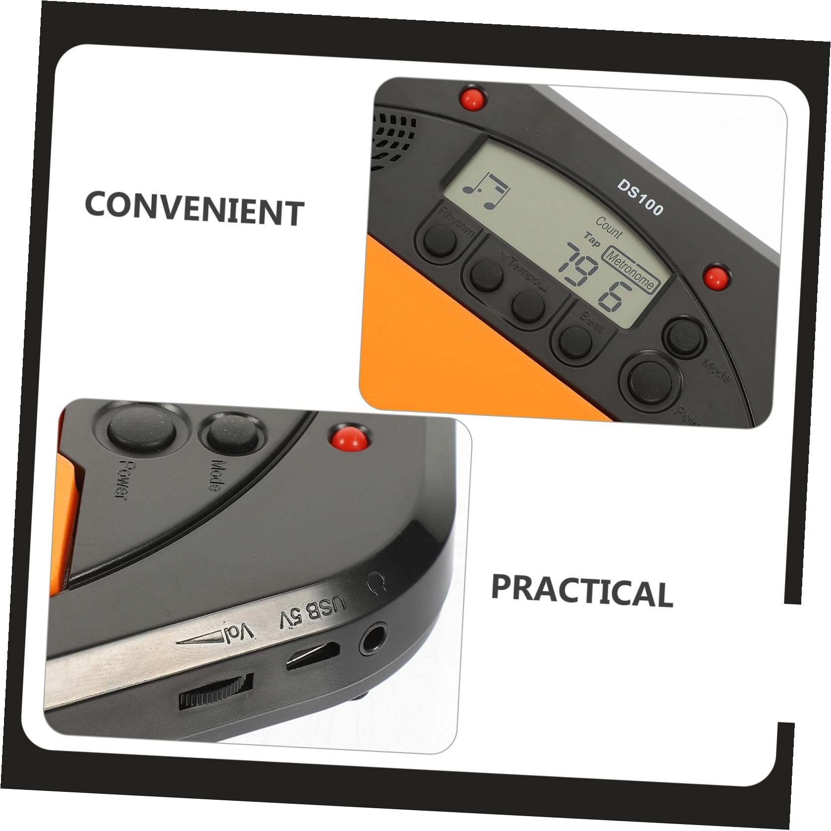 Cabilock Metrónomo Digital Pantalla Lcd para Pad de Batería de Práctica, Material Asb y Silicona, Función de Medición Tap Tempo para Entrenamiento Musical
