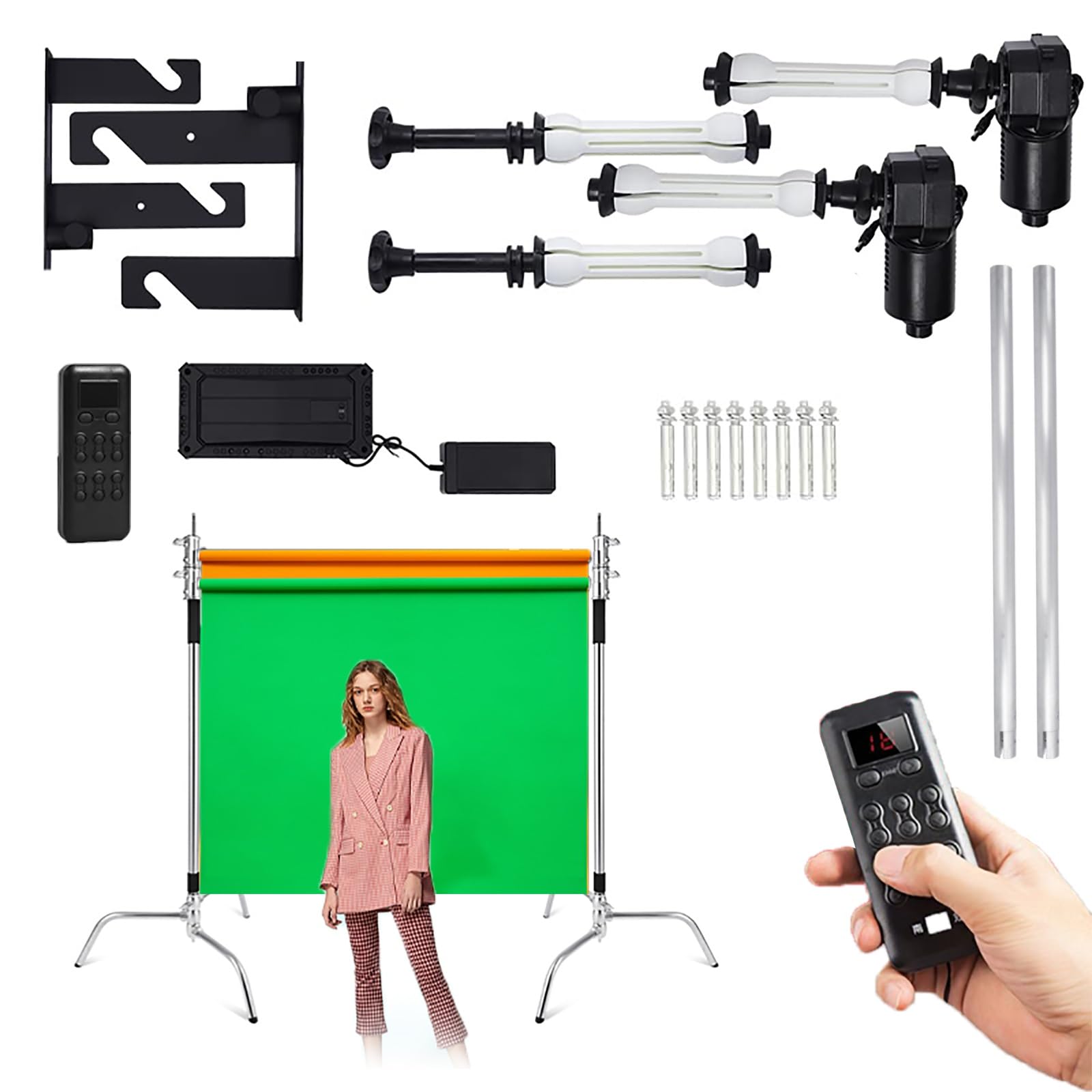 Kit de Soporte de Fondo con Rodillos eléctricos motorizados, Soporte para Fondos de 2, 3, 4 o 6 Rodillos, para Suelo o Pared, con Control Remoto, para Estudio fotográfico(2 Roller)