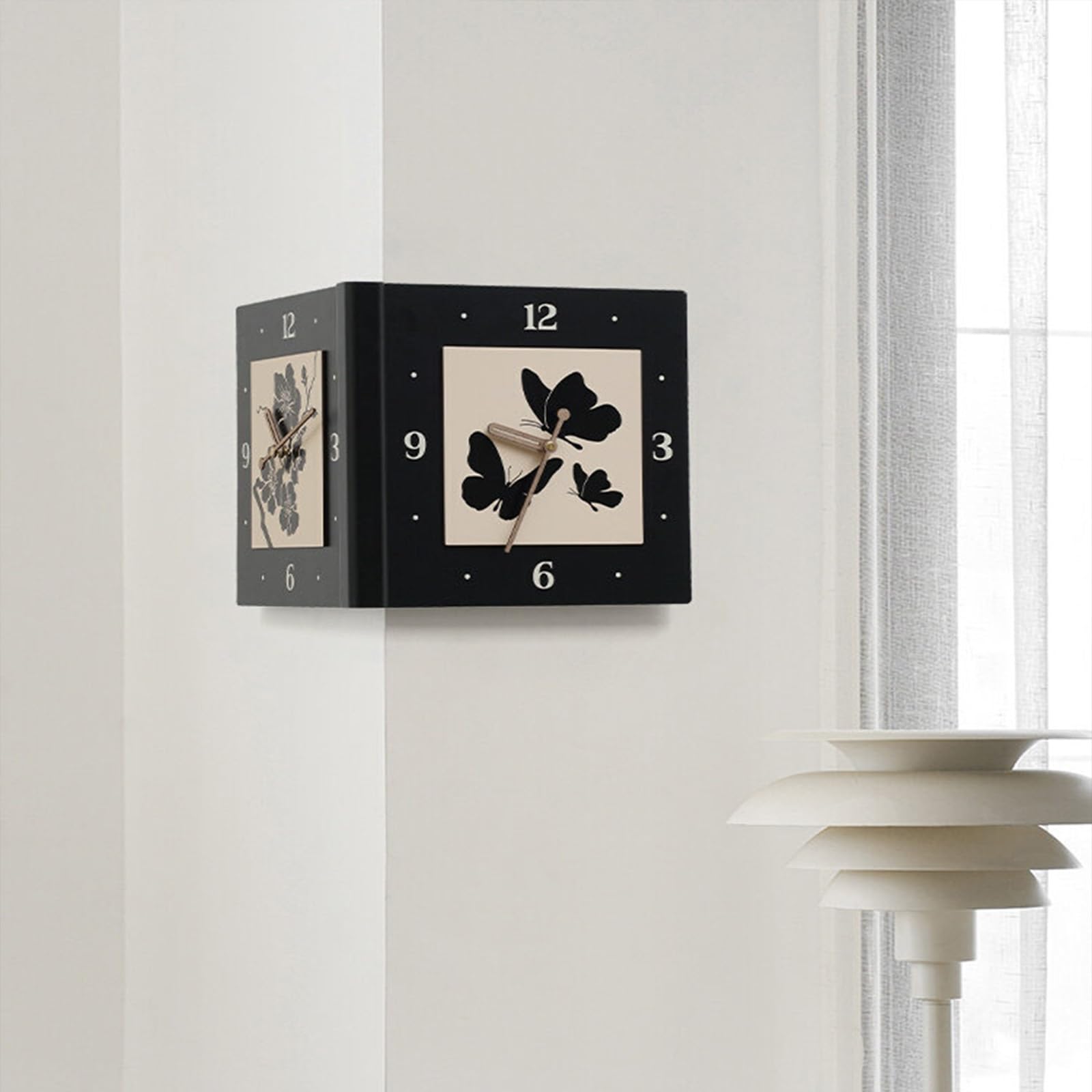 Horloge d'angle pour salon et salle à manger double face silencieuse