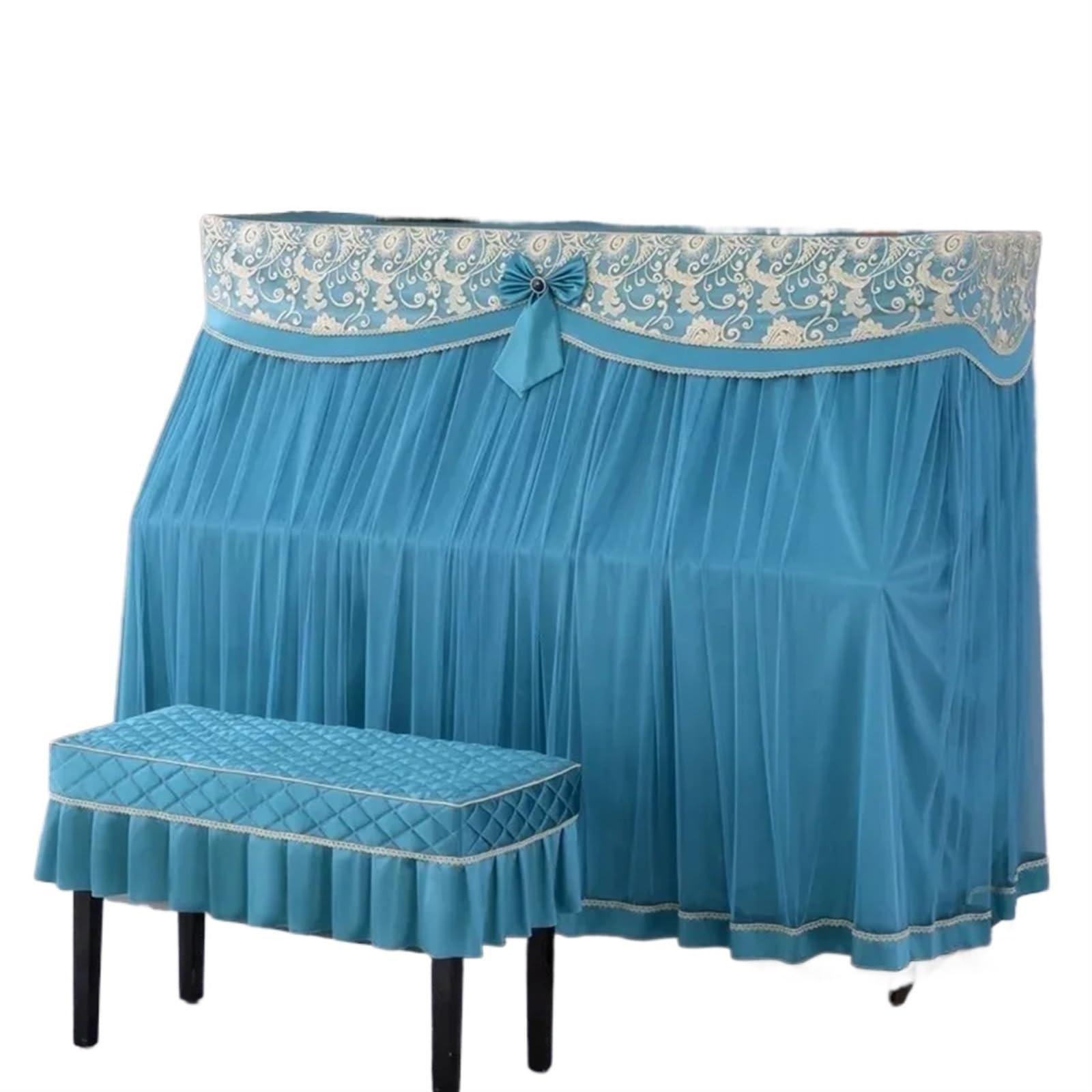 Copertura antipolvere per pianoforte verticale, Copri pianoforte in pizzo multicolore for sgabello doppio e singolo(Blue,Cover single stool)