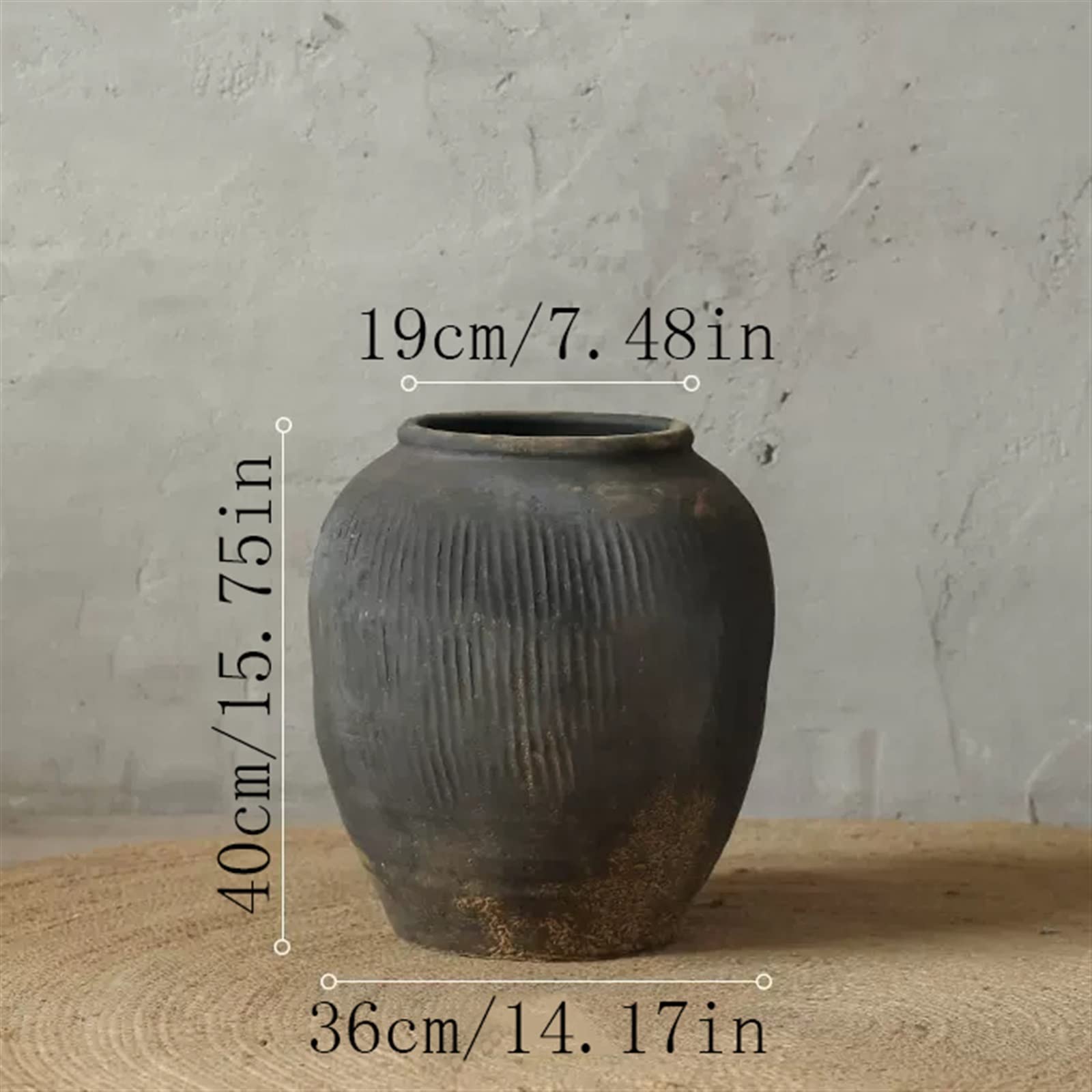 Amazon.co.jp: 花の花瓶 大きな丸い腹グレー陶器ポットヴィンテージ