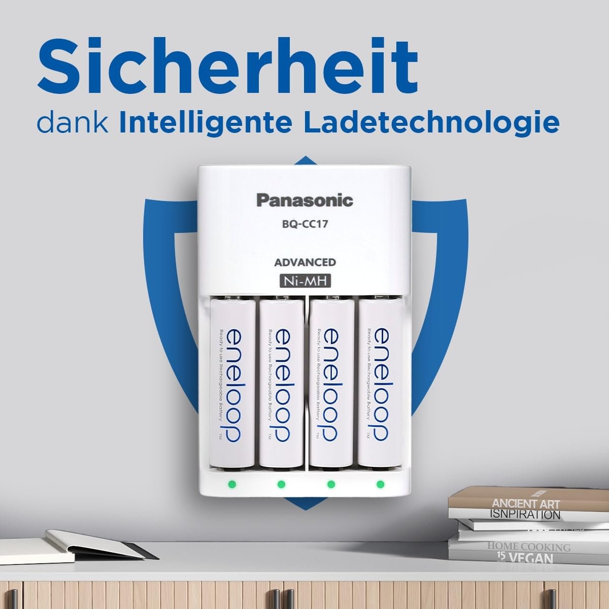 eneloop Smart-Ladegerät für 1–4 AA/AAA NI-MH-Akkus, mit 4 eneloop AA/Mignon-Akkus mit verbesserter Kapazität und 7 Sicherheitsfunktionen