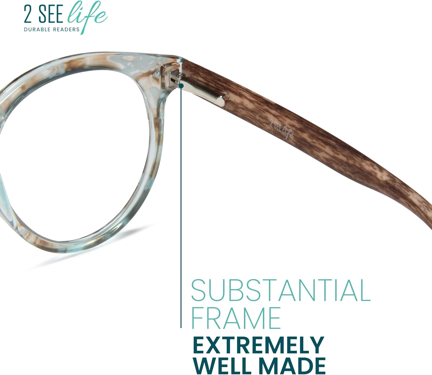 2SeeLife Large Round TR-90 Reading Glasses for Men & Women – Medium-Large Fit, Durable, Spring Hinges, Blue Light Readers, Aqua Blue, +1.00 - Image 7