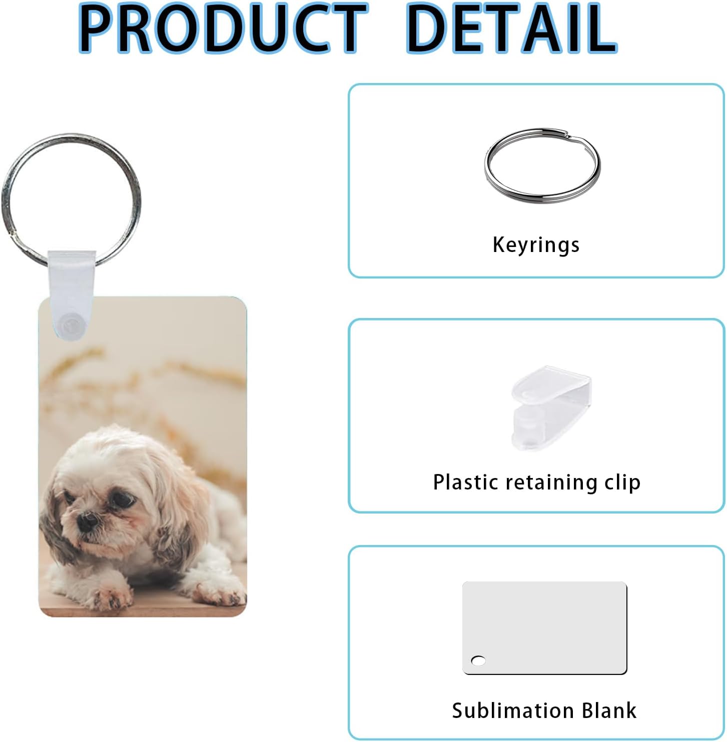 UJL 120pcs Sublimation Keychain Blanks With Rings Clips MDF Keychains Blanks Double Sides Blank Keychains Rectangle Round