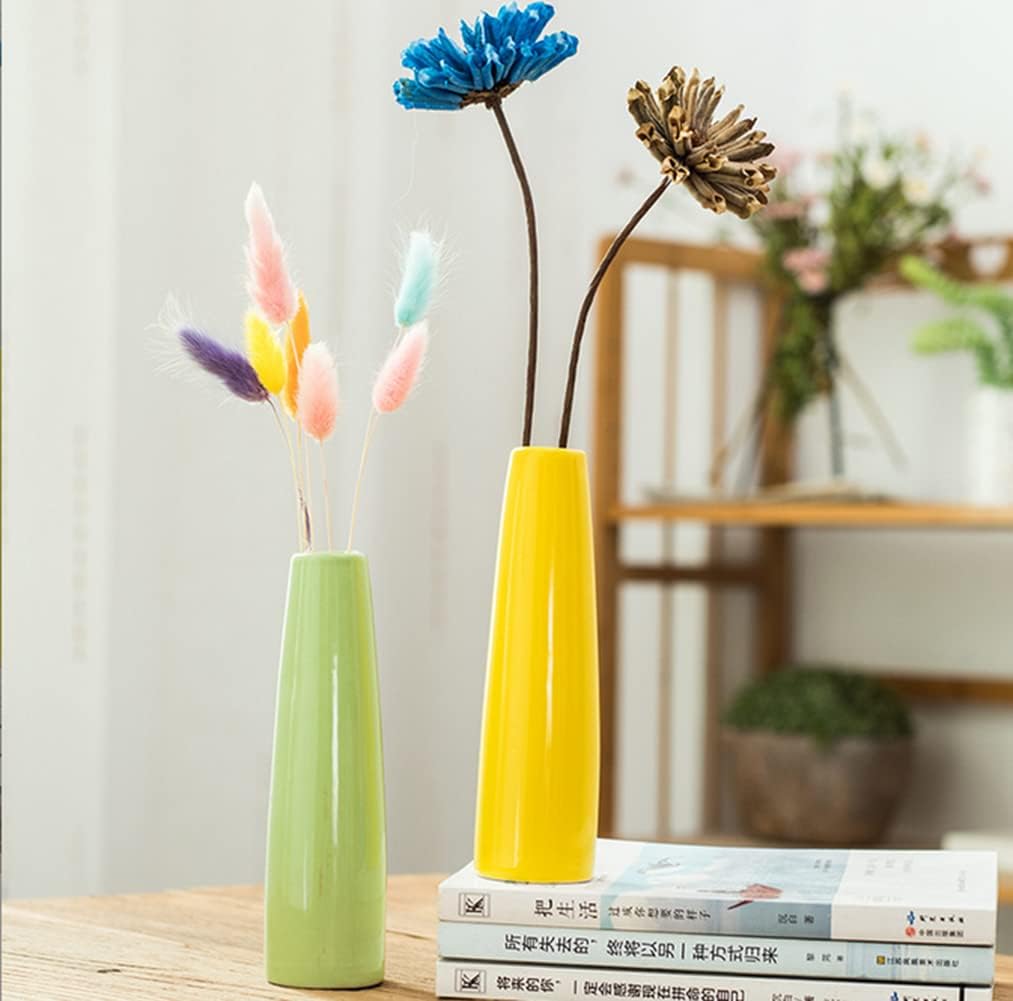 16CM Yellow Tall Conic Ceramic Flower Vase Taper Vase Table Top Small Narrow Neck Vases for Home Wedding Table Bedroom Living Room Office Desk(Flowers not Included) - Image 2