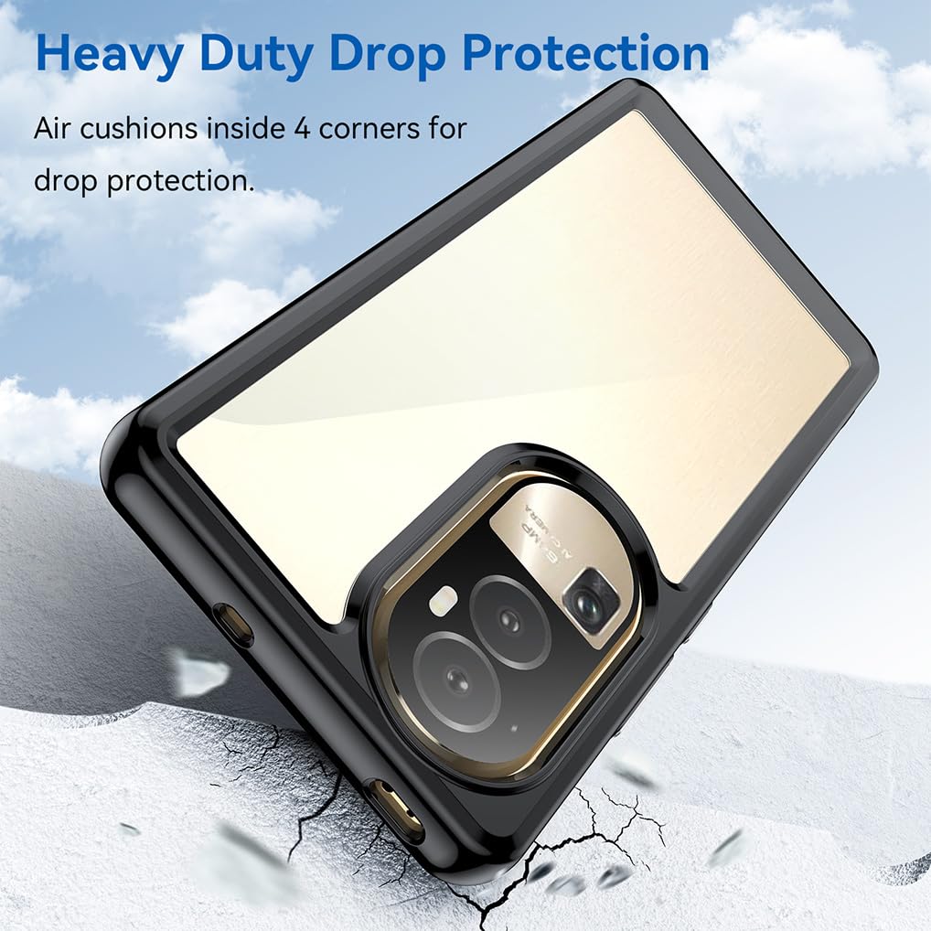 SEAHAI Trasparente Cover per Oppo Reno 10 5G / Oppo Reno 10 PRO 5G, Ultra Sottile ed Elegante AntiGraffio Antiurto Anti Scivolo Plastica Dura PC + TPU Silicone Bumper Custodia, Nero