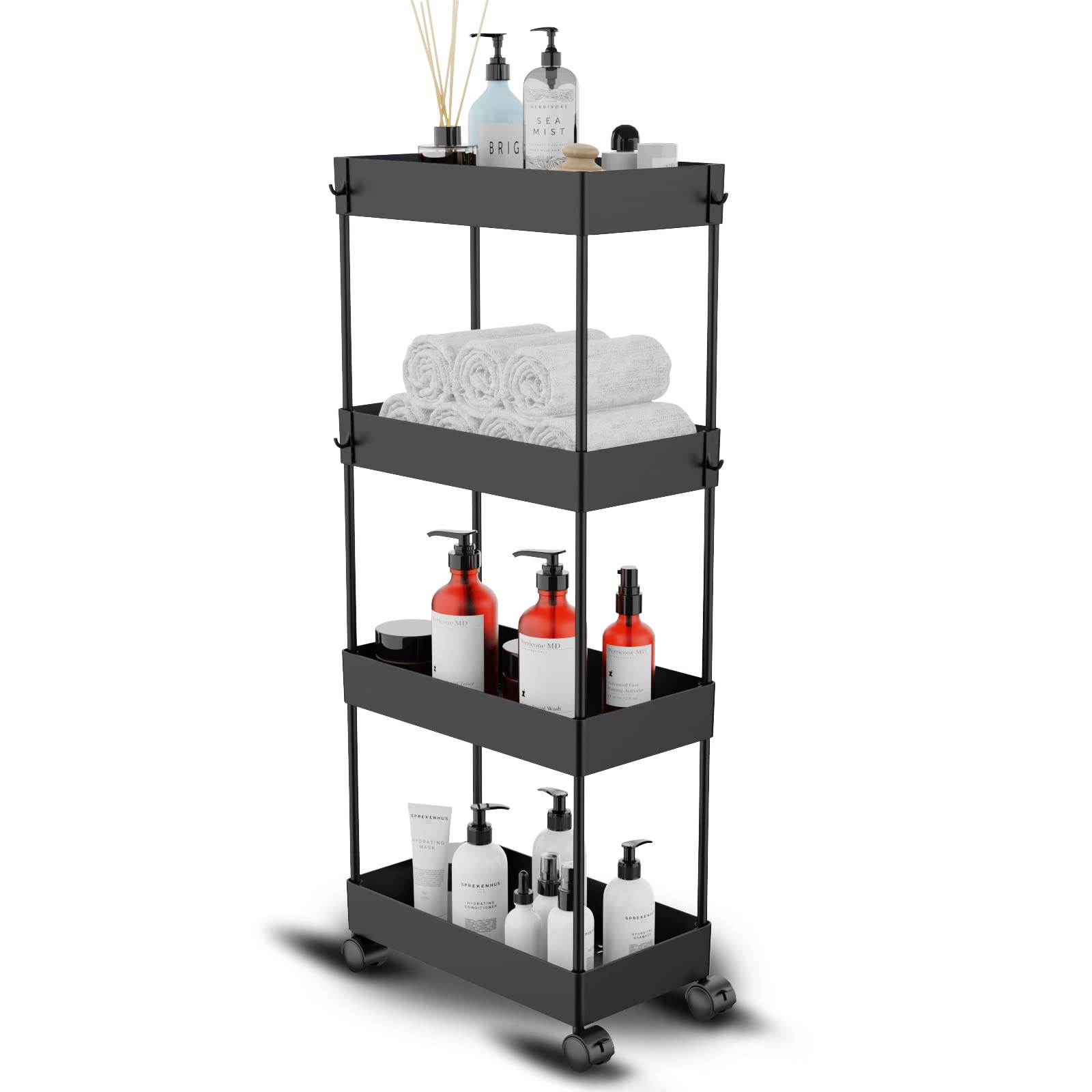 Buy Cucn Slim Storage Cart, 4 Tier Bathroom Storage Cart On Wheels