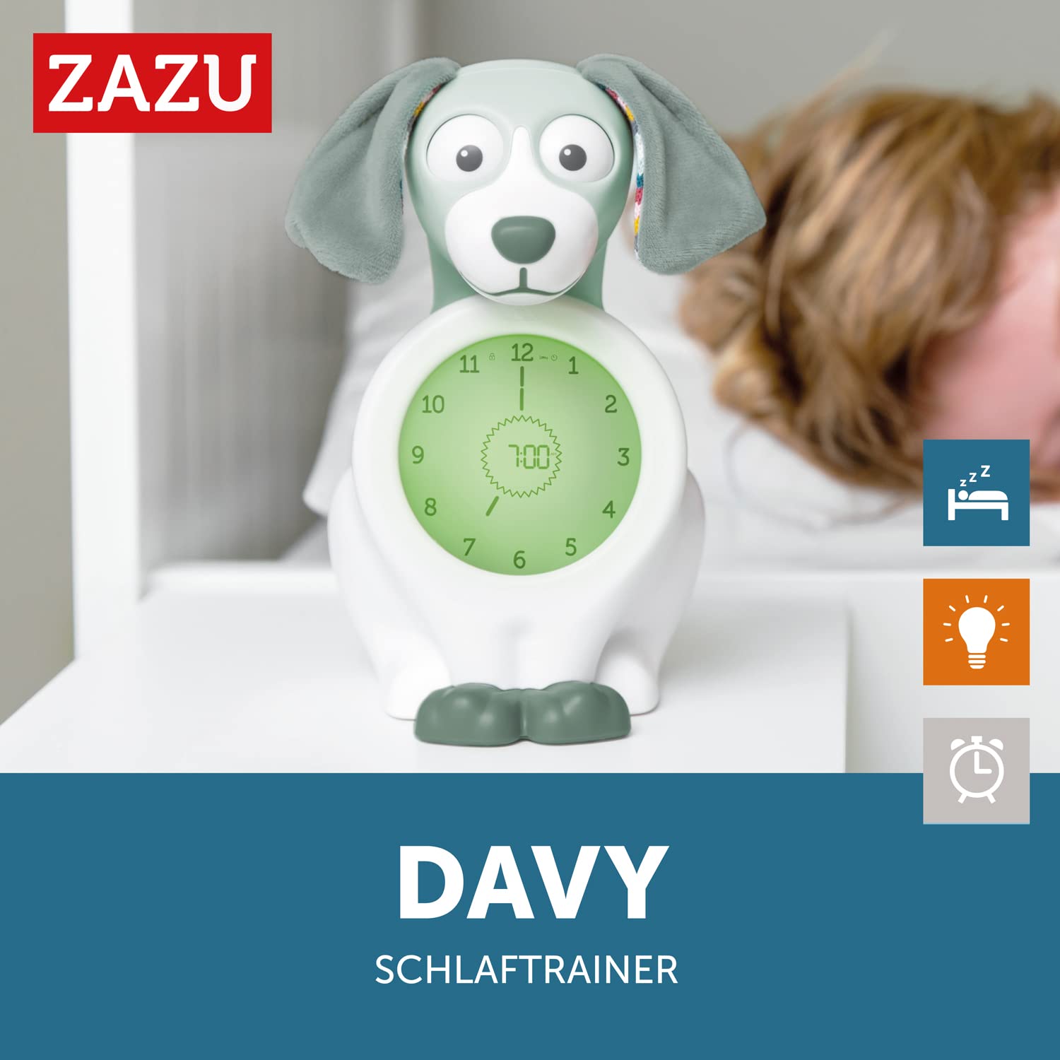 ZAZU Sam The Lamb Klok, slaapcoach klok en nachtlampje voor kinderen, brengt je kind met visuele indicatoren wanneer het wakker moet worden | instelbare helderheid | automatische uitschakeling