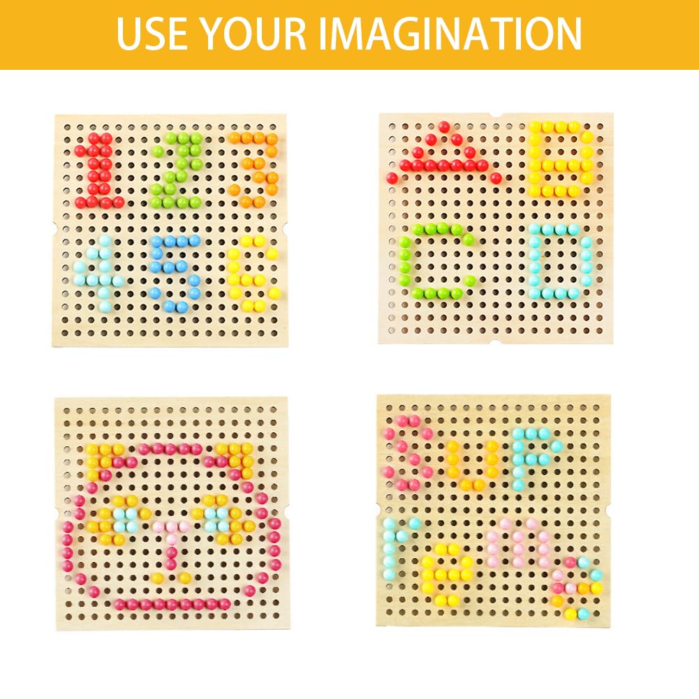 RANJIMA Jeu de Mosaïque Enfichable, Kit de Bricolage en Mosaïque pour Enfants, Jeu de mosaïque Enfant 2 3 4 Ans, Panneau Perforé Avec 240 Perles Enfichables, Idée Cadeau pour Enfant, Filles, Garçons