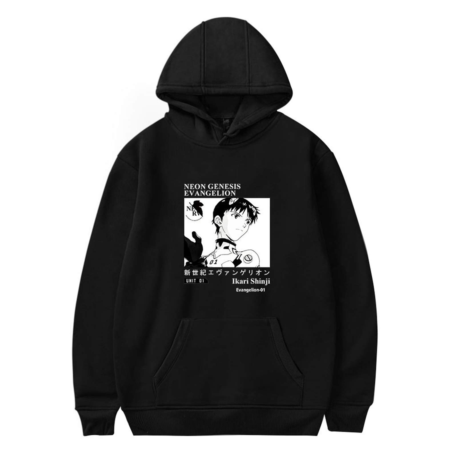 Famesale Women's A Black Men Anime Neon Genesis Evangelion Hoodies Long Sleeve Ikari Shinji Ayanami Rei Asuka Langley Pullover Sweatshirt