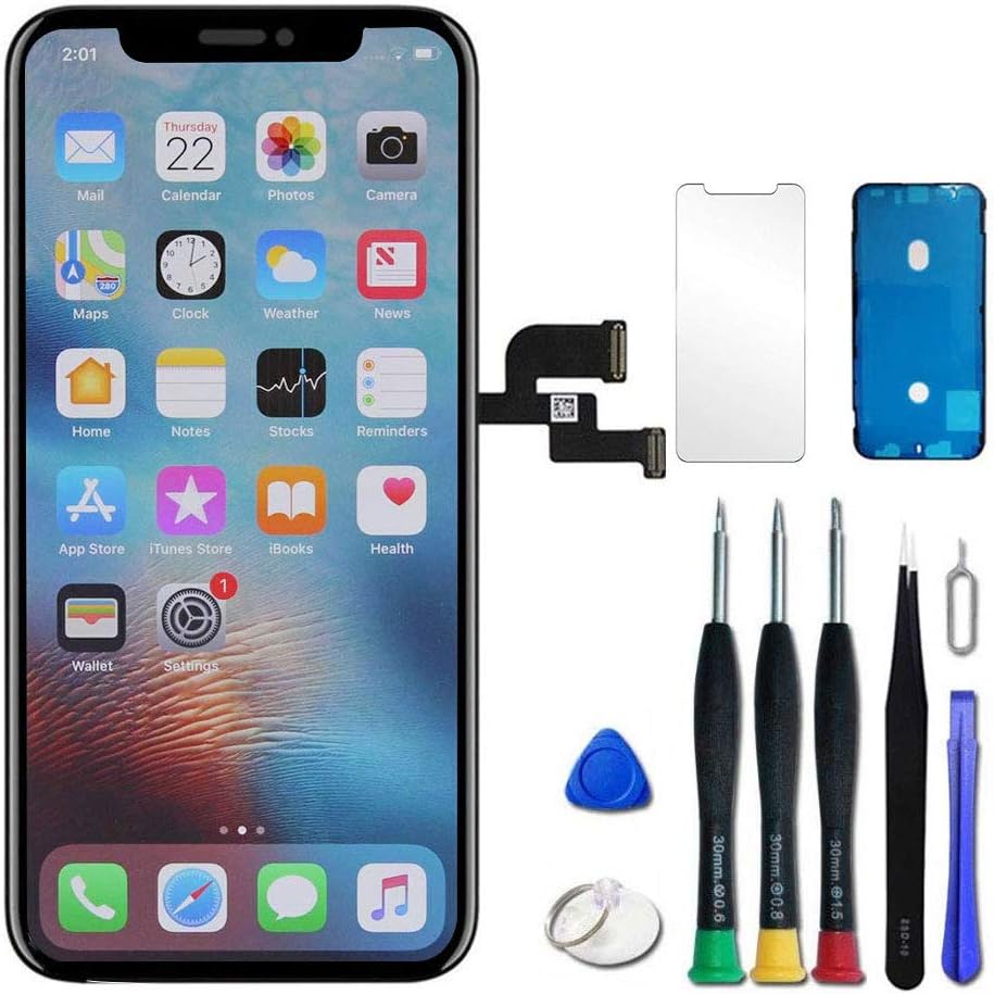 for iPhone X Screen Replacement, LCD Display & Touch Digitizer Screen Frame Assembly with Screen Protector, Waterproof Glue and Complete Repair Tools (5.8 inch Black)