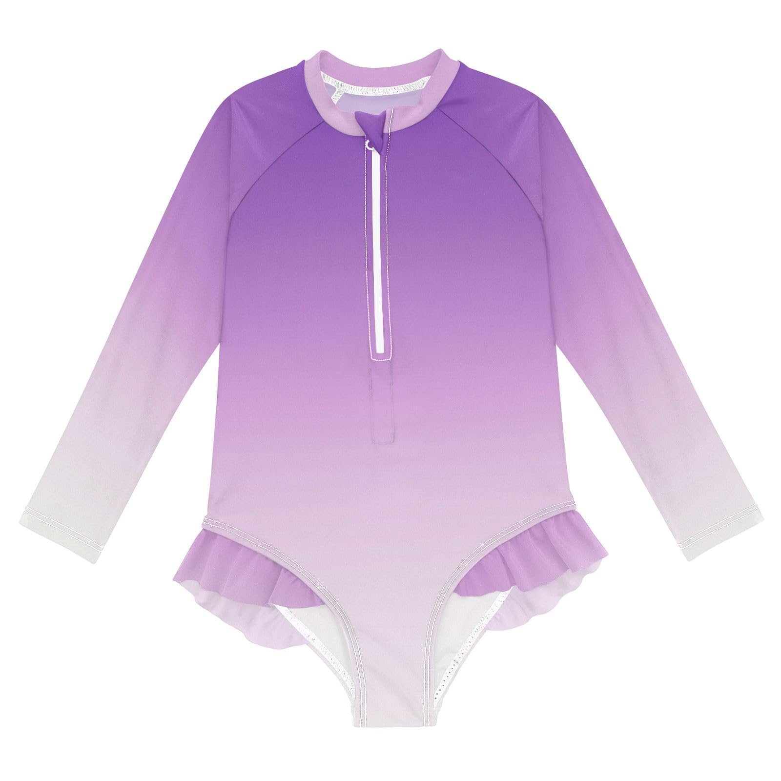 ALAZA Swimsuit for Girls Long Sleeve Rashguard Bathing Suit Purple to White Gradient Quick Dry 4T