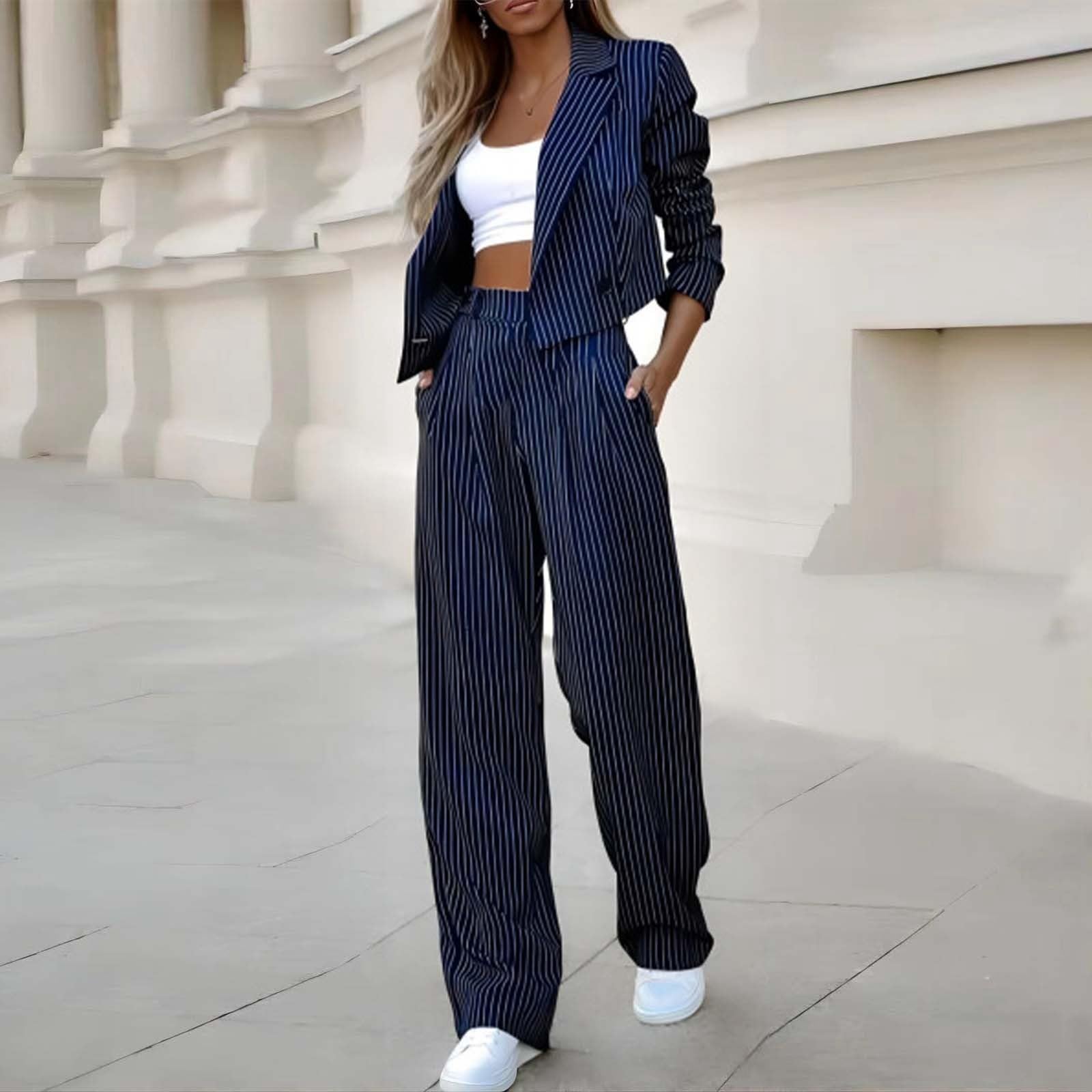 Set di 2 pezzi da donna in cotone con top e pantaloni, set casual, elegante, moderno, per sport, fitness, yoga, palestra, abbigliamento chic, uscita città, ufficio, A42