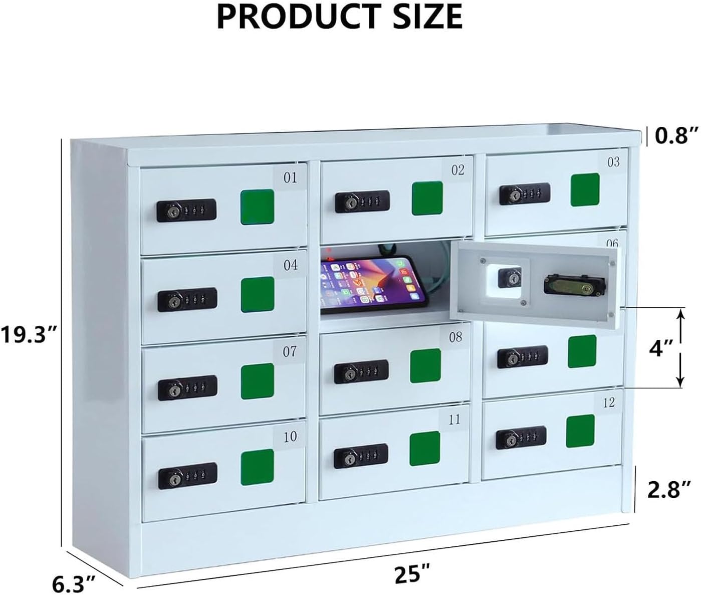 Portable 12-Slot Steel Phone Lockers with 3-in-1 Charging Ports for Airports and Libraries - Rechargeable Handy Storage Solution for Secure Device Charging,