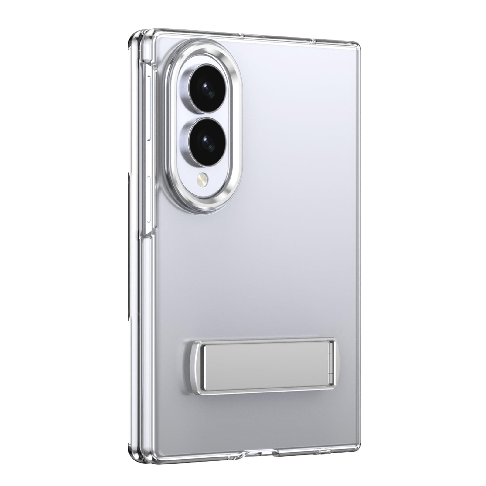Funda Delgada For Samsung Galaxy Z Fold 8, Soporte De Metal Plegable, Cubierta Transparente Antiamarilleo, Protección De Lente De Pantalla, Soporte De Carga Inalámbrica(Silver)