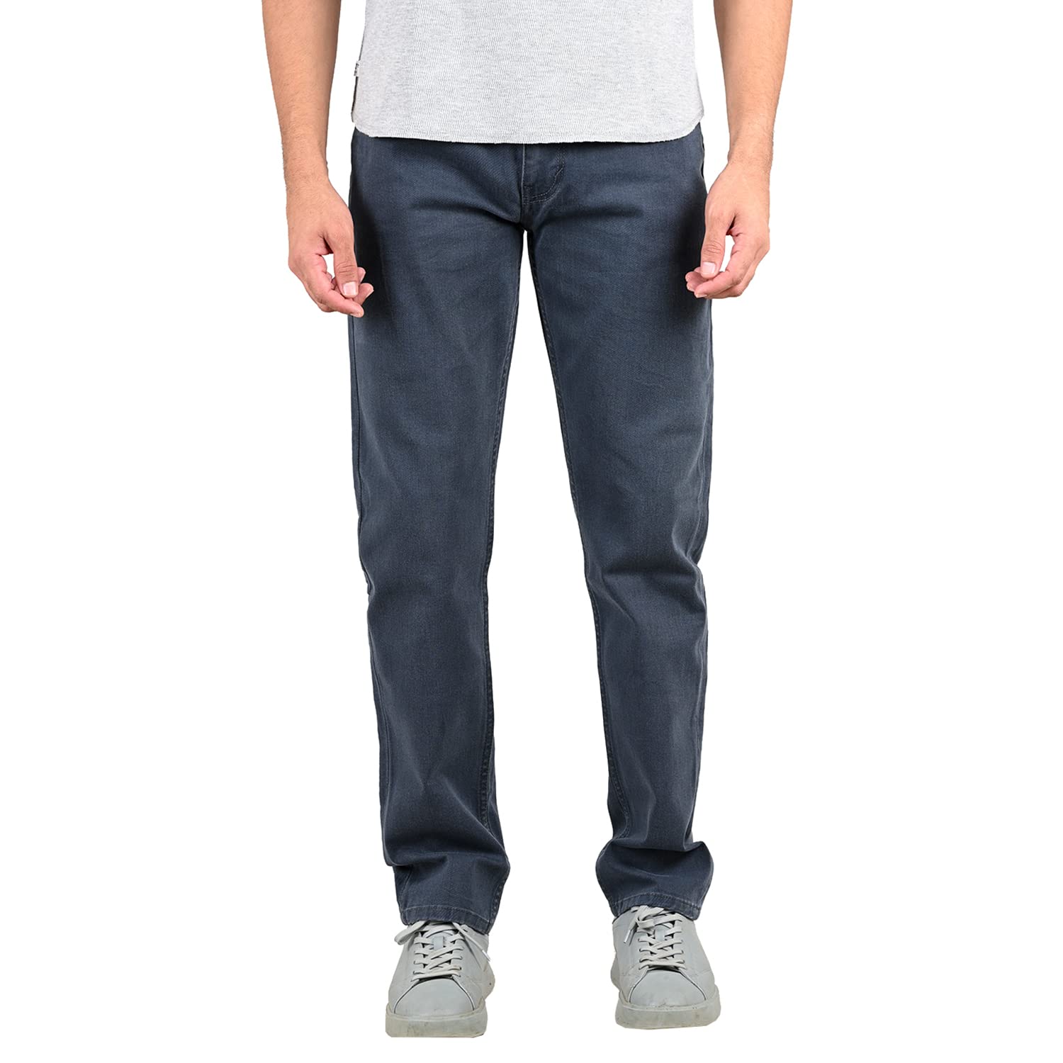 BLANCK Men's Grey Tapered Fit Mid Solid Stretchable Jeans