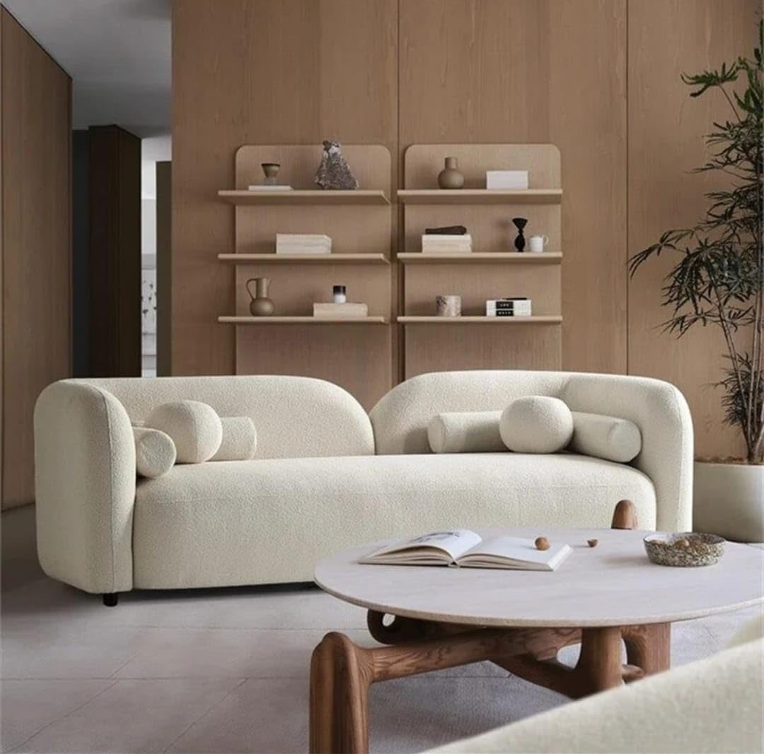 3 Seater Sofa, Foam Fill, Modern Style, Curved Design, 198 x 89 x 75 cm, Living Room (Ivory)-image-19