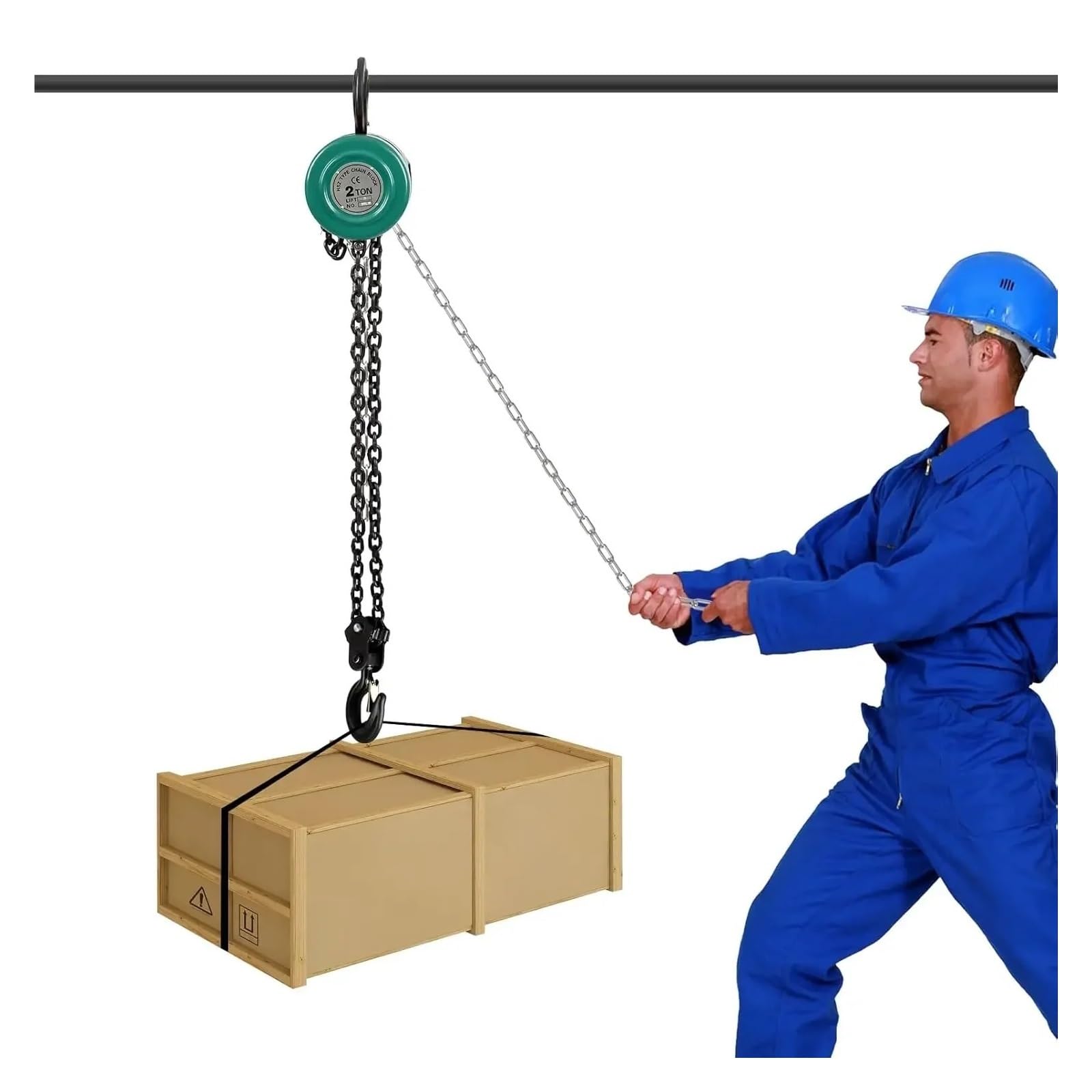 Grue À Chaîne 2000 Kg, Manuelle, Bouteille 2 T 3 M Avec Frein Corde – Hauteur De Levage (vert) Bras Cadre Durable de Levage Palan Électrique