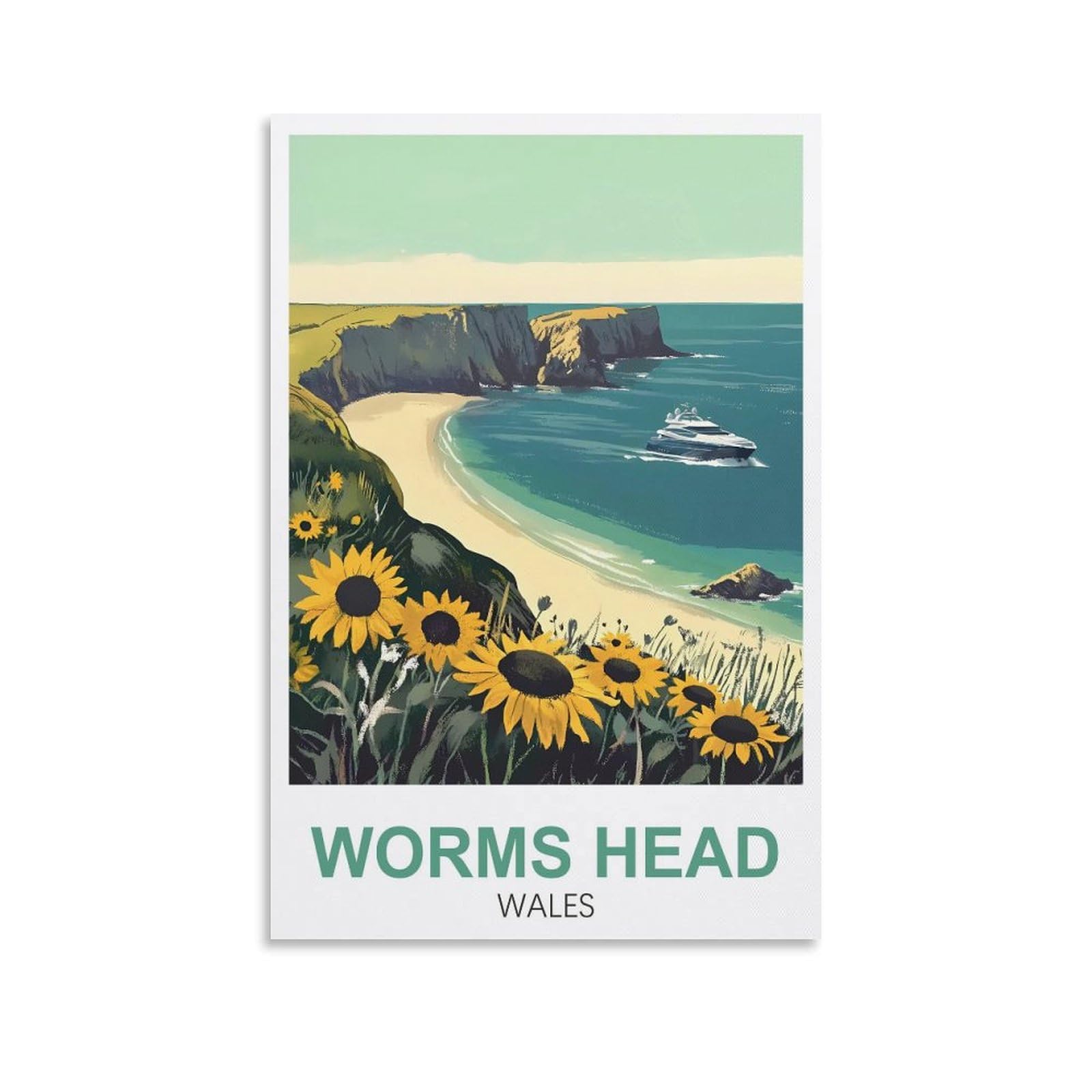 Xllyxygjq Unframe-Style Worms Head Wales Vintage Travel Posters 20X30inch(50X75cm) Canvas Wall Art Poster Print Artwork Painting Picture For Home Decoration Living Room Office Bedroom