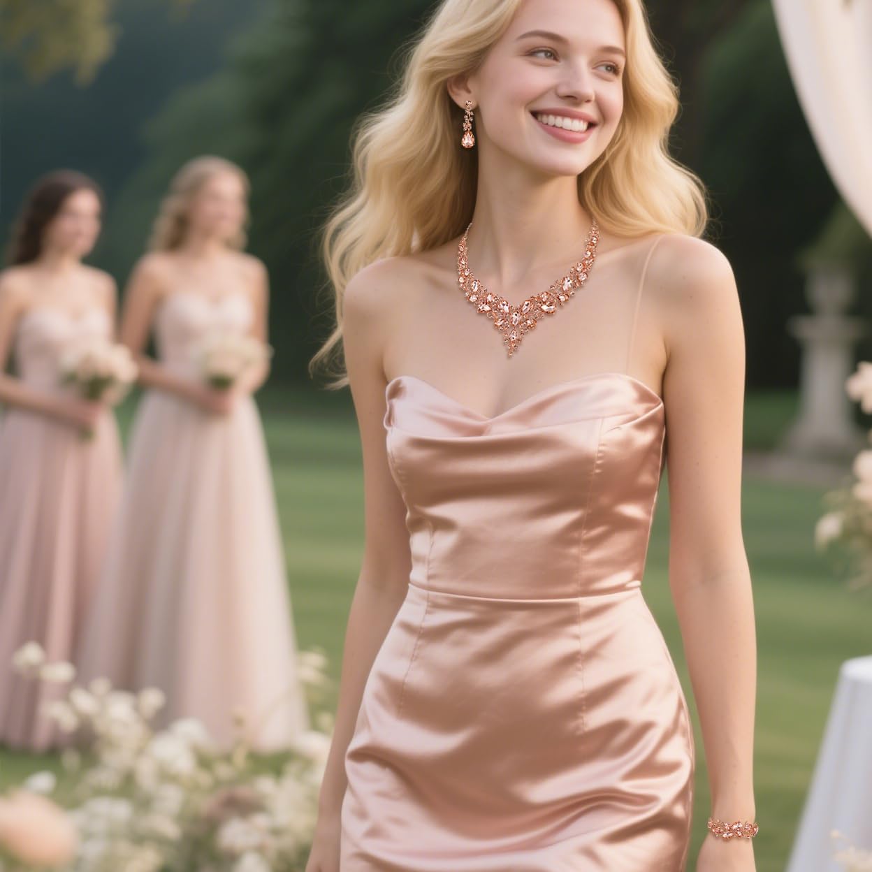 BriLove Wedding Bridal Jewelery for Women Austrian Crystal Teardrop Cluster Statement Necklace Dangle Earrings Link Bracelet Set