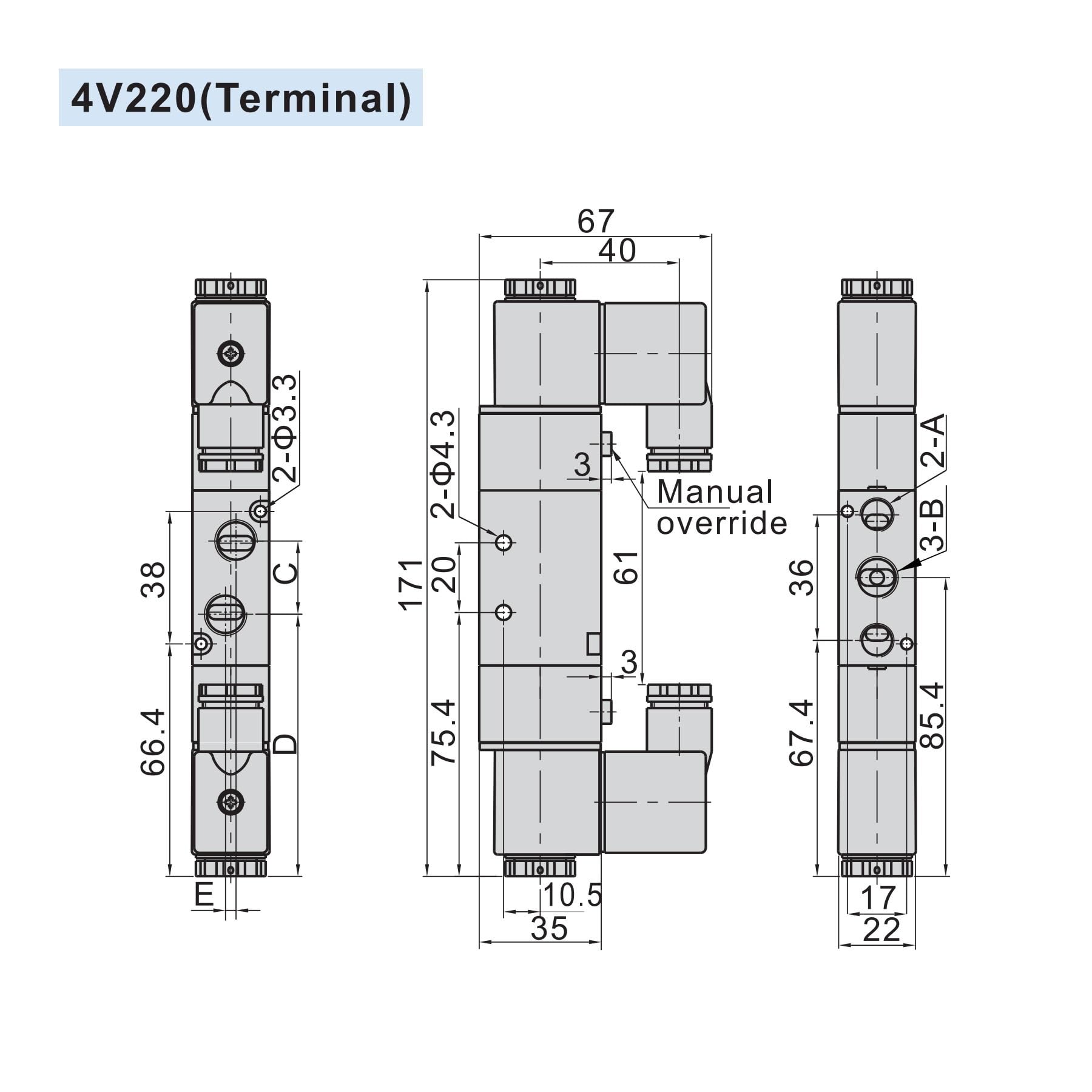 4V210-06/18 4V220-08/10 4V230C/E/P-08/10 Válvula solenoide eléctrica neumática de 5 vías y 2 Posiciones, válvula magnética de Aire y Gas(4V230C-08,AC220V)