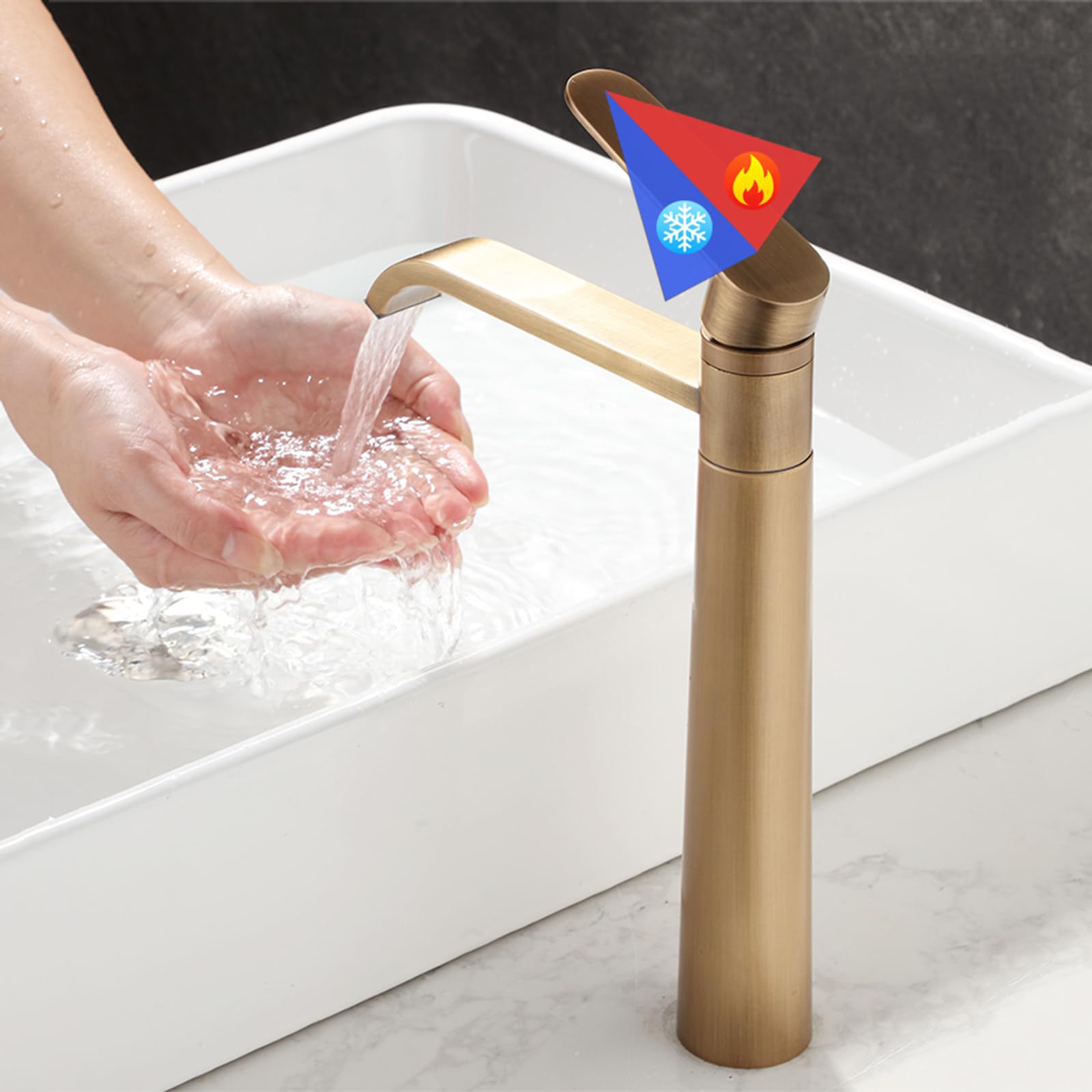Waschtischarmatur Hoch Wasserfall 360° Schwenkbar Wasserhahn Bad Antik Messing Einhebel Mischbatterie Einzelloch