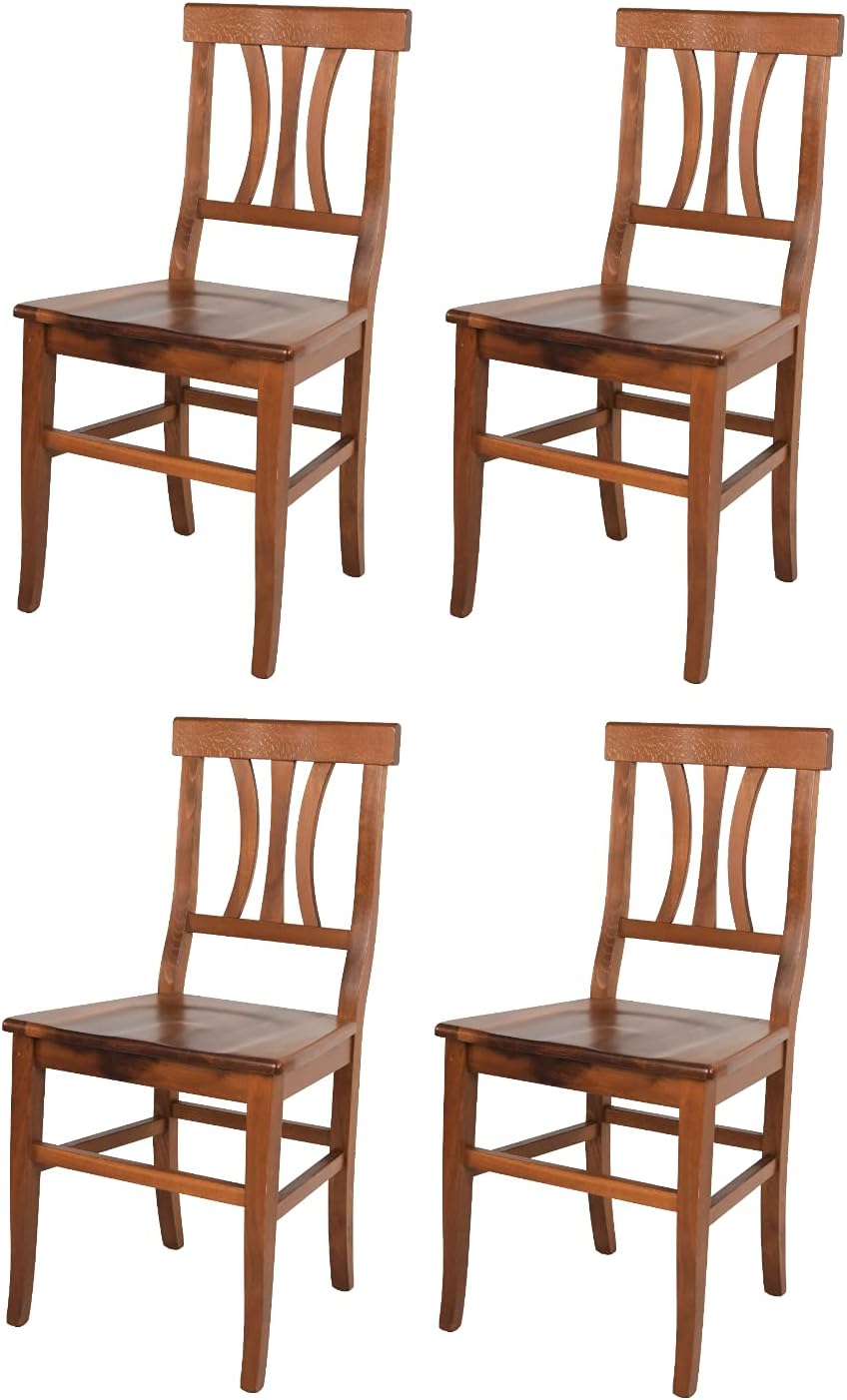 Tommychairs - Set 4 sillas Artemisia para Cocina y Comedor, Estructura y Asiento en Madera de Haya Pintada en Color Nogal Antiguo