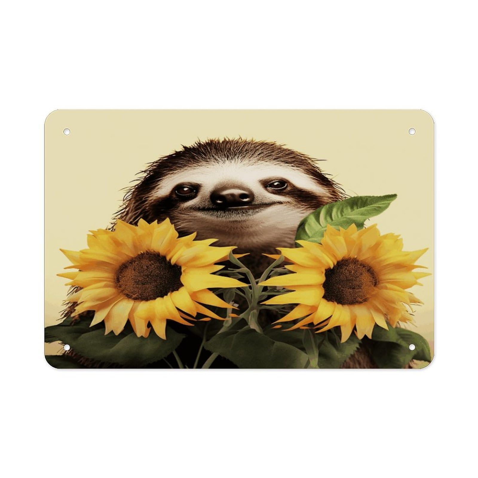 Sloth Sunflower Metal Tin Sign 12"x8" Wall Art Prints Poster Decorative Picture Metal Signboard Decor Painting Folded Edge Iron Sheet Painting with Holes for Wall Decor