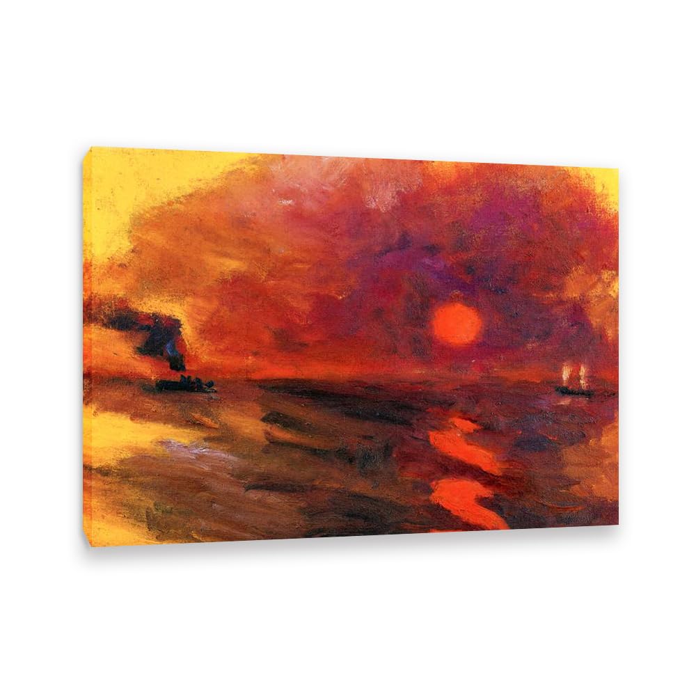 RXNHGJDS Emil Nolde Seascape Canvas Wall Art Red sunset Expressionist Abstract Ocean Poster Emil Nolde Artwork Wall Decor for Living Room Bedroom Office Home Decor110x80cm(43x31in) Frame