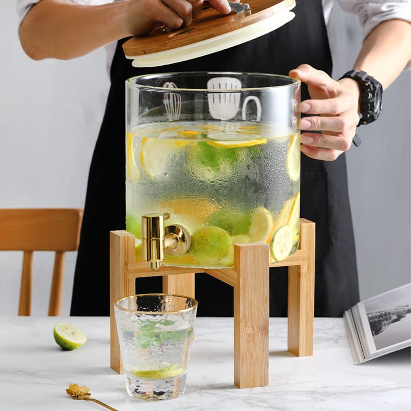 Bottiglia di acqua fredda 5L Brocca di acqua fredda con rubinetto Dispenser di bevande in vetro Vaso di vetro Secchio per bevande self-service Barattolo di tè al sole con coperchio Dispenser per