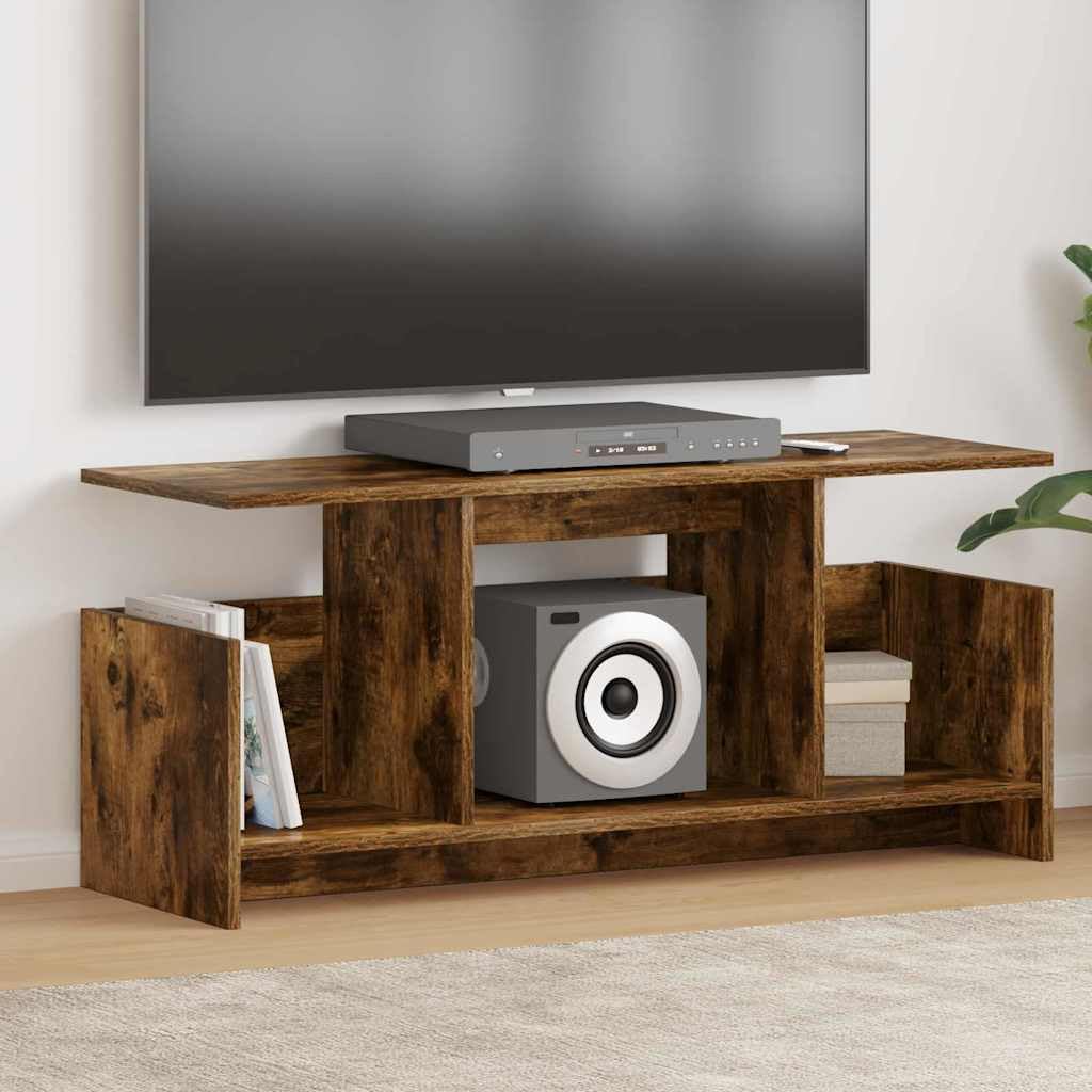 Tavola per TV in rovere affumicato, bassa, 102 x 35 x 45 cm, in legno, design moderno, spazio per soggiorno e camera da letto
