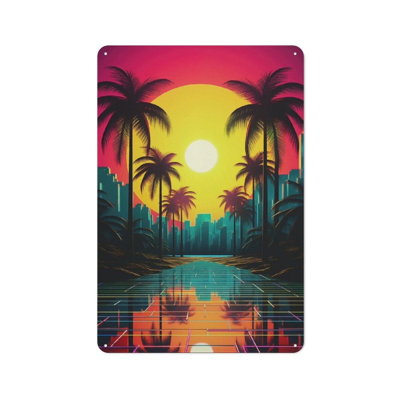 Junmoney Abstract Synthwave Visions Metal Plaque 30X20cm With For Hallway Wall, Retro Decor, For Wall Display Collectors