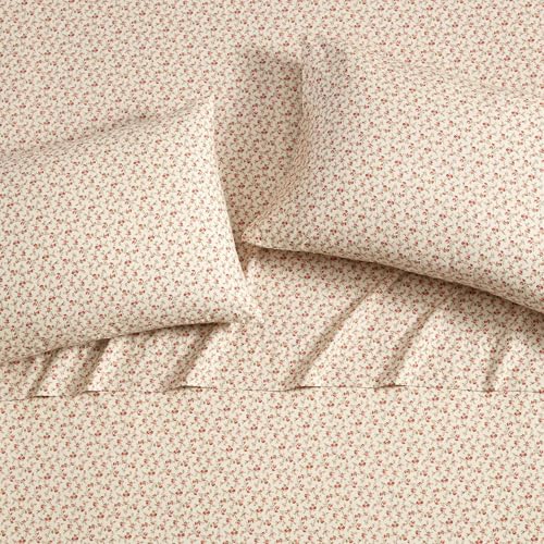 Image of Laura Ashley - Full Size Sheet Set, Crisp & Lightweight Cotton Percale Bedding with Fitted Sheet and Pillowcases, Floral Room Decor, Deep Pocket, College Dorm Room Essentials (Sweet Success Pink)