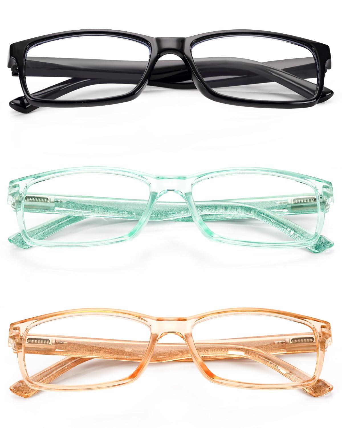 LUFF 3 Pack Blue Light Blocking Reading Glasses Women Men, Fashion Handmade Decorative Temples Comfort Unbreakable Readers