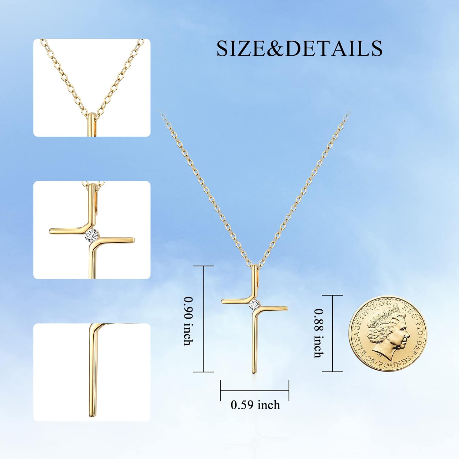 SISGEM 14k Real Gold Tiny Cross Necklace for Womens, Simple Yellow Gold Crucifix Cross Pendant with Moissanite Religious Confirmation Jewelry Gift for Her Mom, Wife, 16"-18" - Image 5