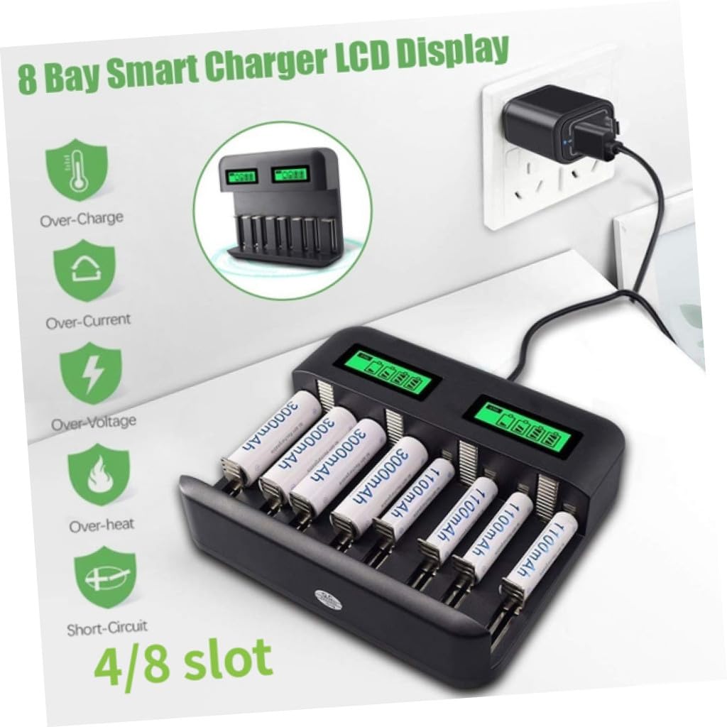 Veemoon 8 Cargador batería Snap n Charge Carga rápida Cargador Pilas AA/AAA/C/D Cargador múltiple Cargadores USB Cargador USB Cargador baterias Recargable, HHKHXYC26C7W44997F314CG1G | Plástico, Protección contra Sobrevoltaje, Opciones de Carga Múltiple, 8