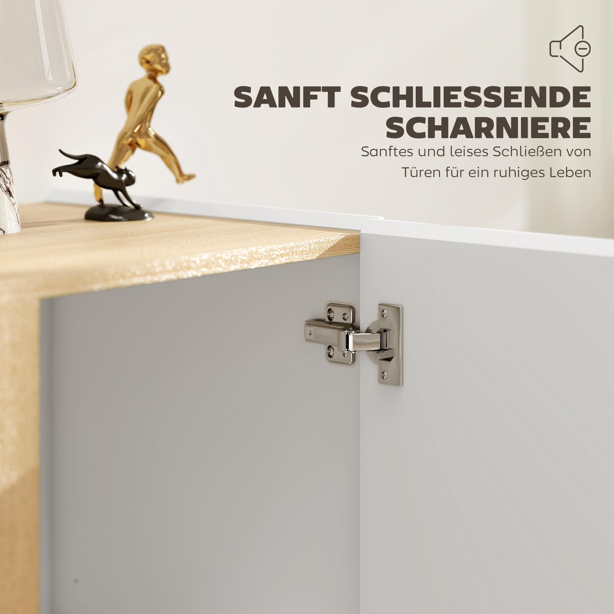 HOMCOM Sideboard Küchenschrank für Küche 80 x 40 x 80 cm Hochglanzweiß | 2 Soft-Close-Türen, Verstellbarer Einlegeboden, Moderner Aufbewahrungsschrank, Wohnzimmer
