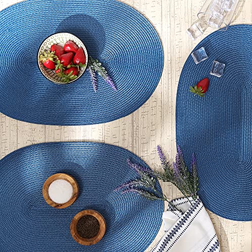 Dii Classic Woven Tabletop Collection, Indoor/Outdoor Placemat Set, Oval, 12X18, Nautical Blue, 6 Piece #TOP1