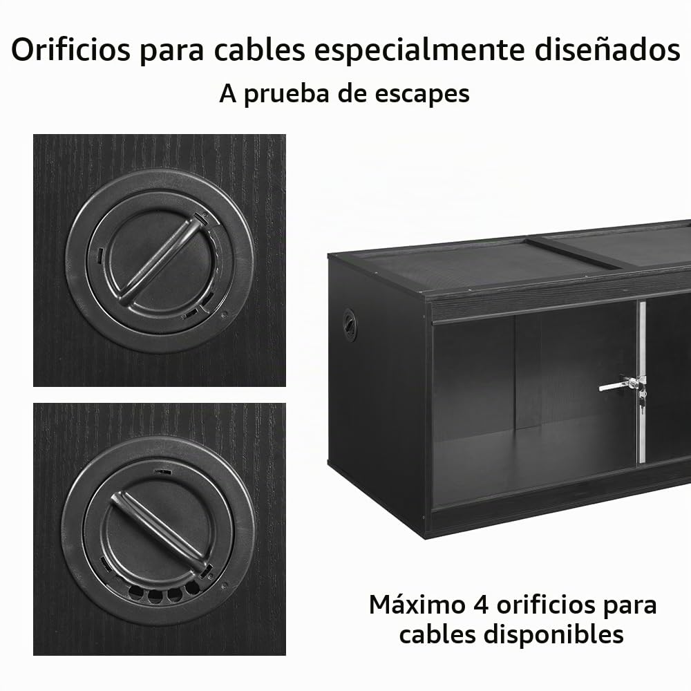 unipaws Tanque de reptiles de 110 galones para lagartos, jaula de dragón barbudo | Apilables, puertas correderas de vidrio, puerto de cable, terrario negro grande con cerradura